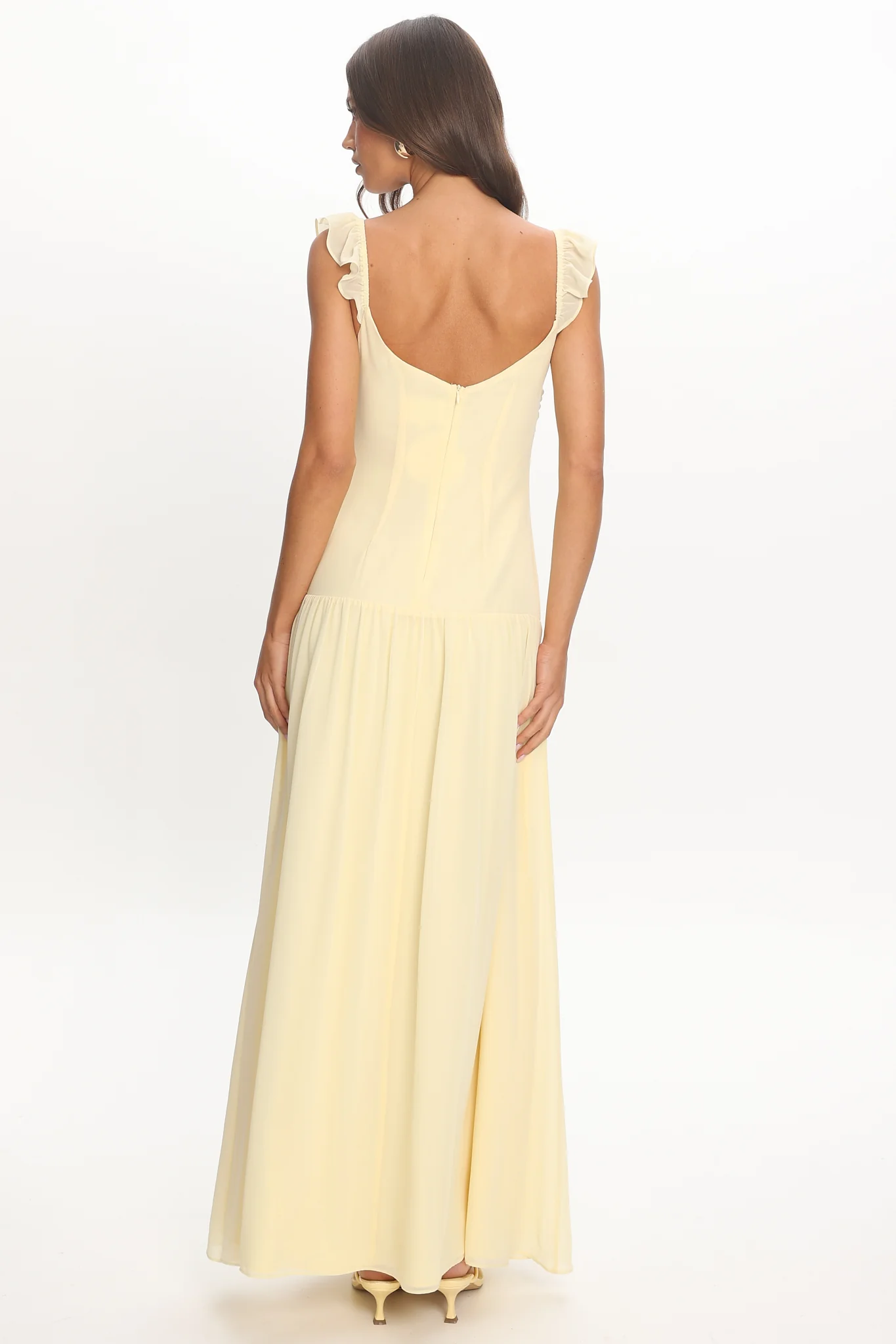Haisley Drop Waist Ruffle Maxi Dress Butter - FASHION NOB