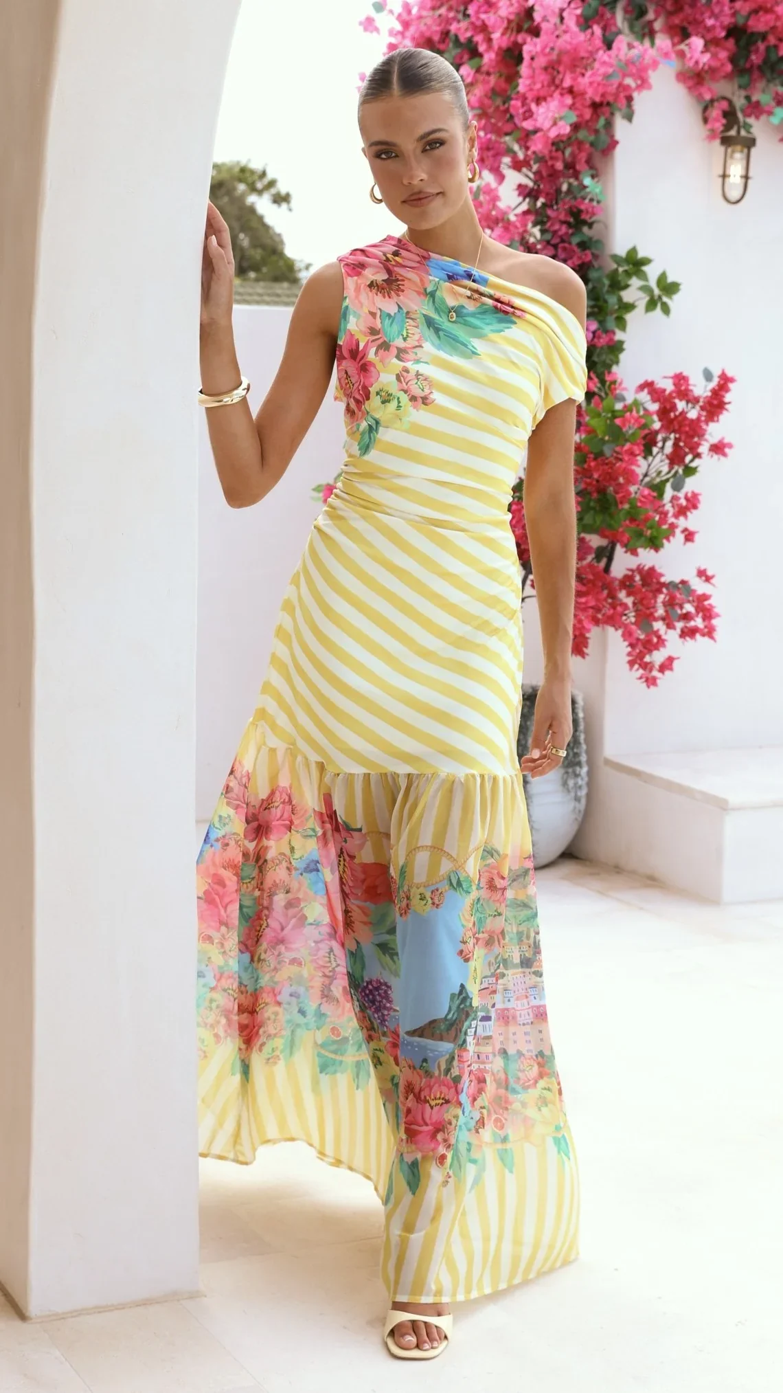 Vista Off Shoulder Maxi Dress - Positano Lemon