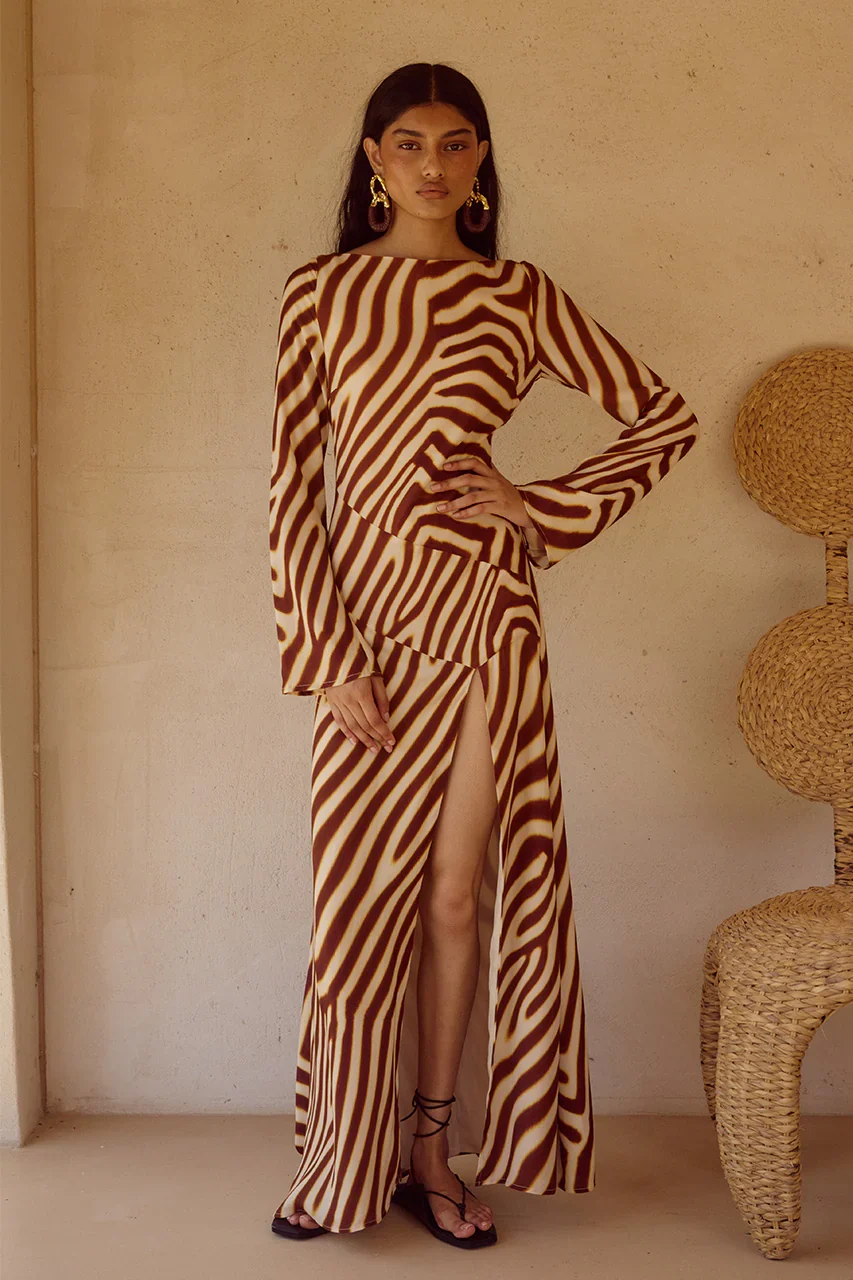 MONTIE SLEEVED MAXI DRESS - MONTIE CHOC