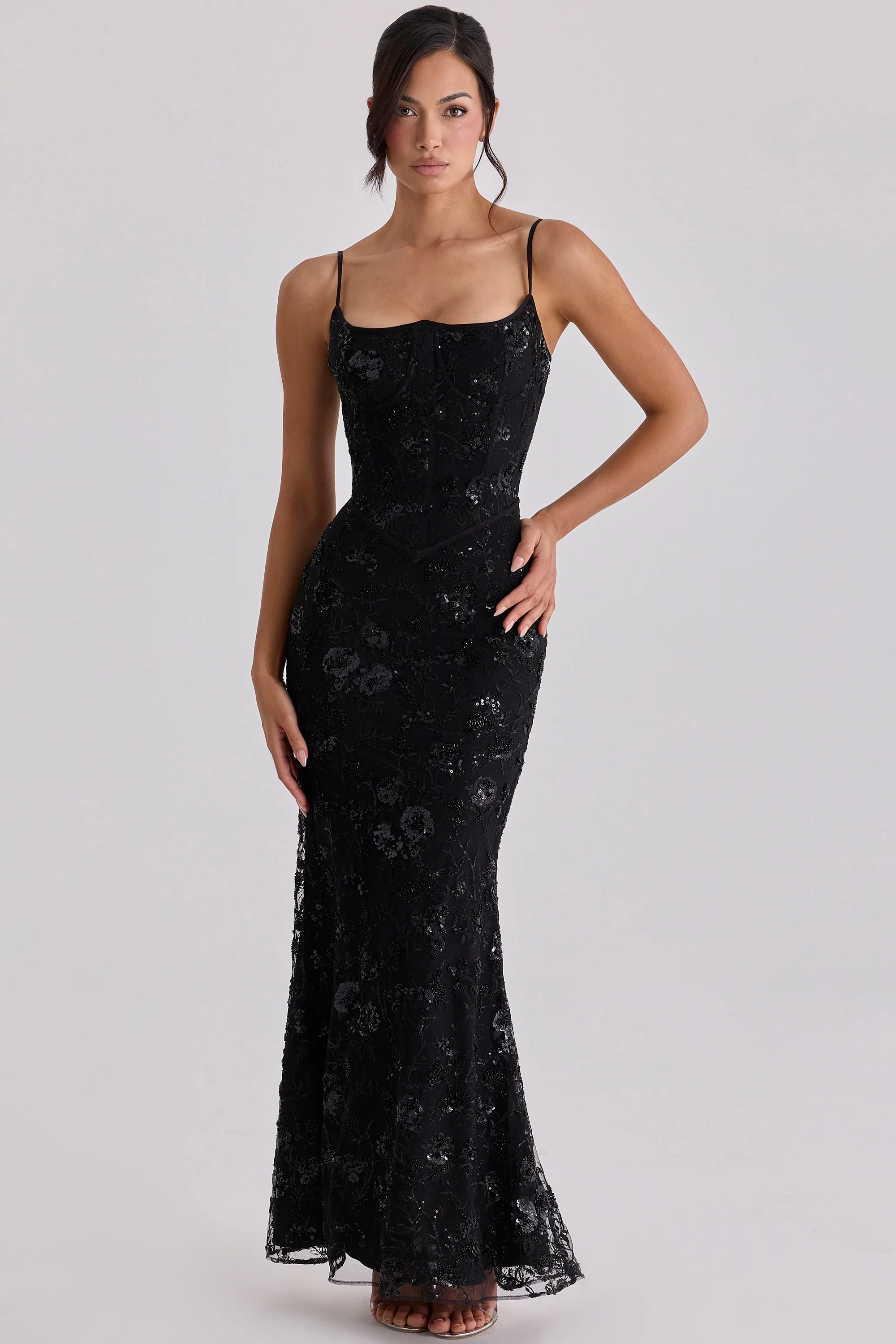 Black Hand Beaded Embellished Corset Maxi Dress - Limited Edition