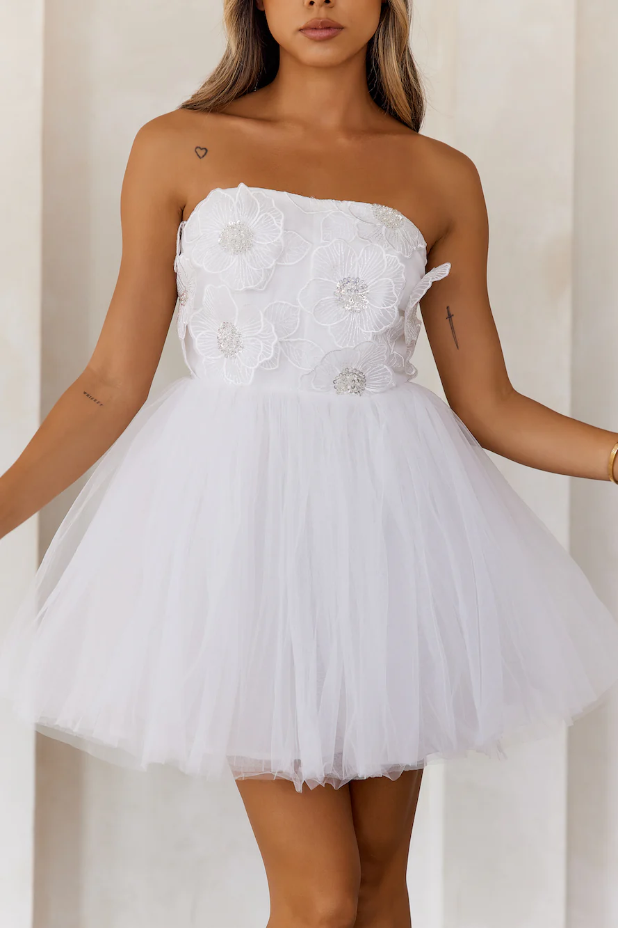 Princess Luxe Tulle Strapless Mini Dress White - luluinthesky