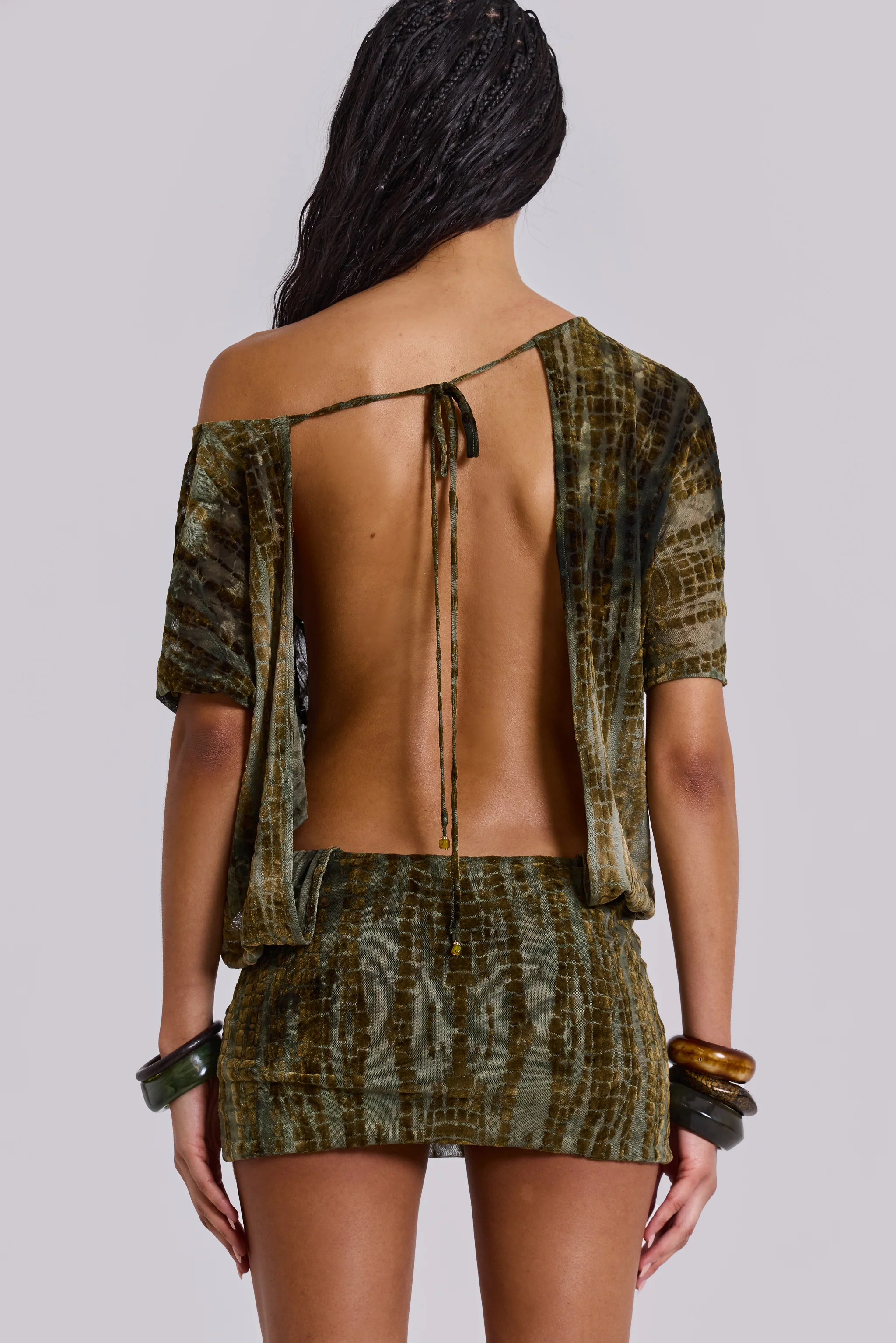 Ophidian Devore Backless Mini Dress in Croc