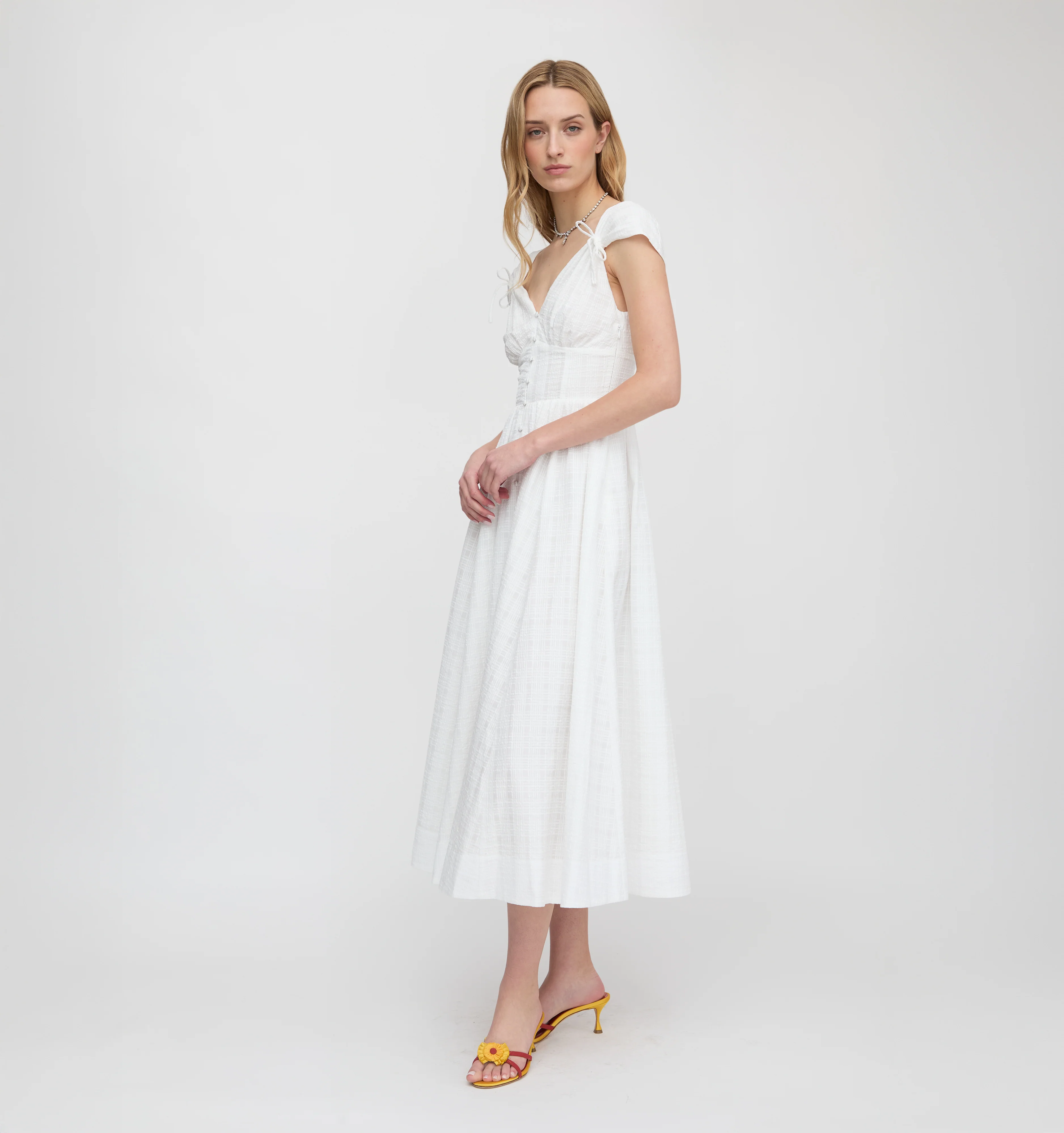 The Lucille Dress - White Crinkle Check