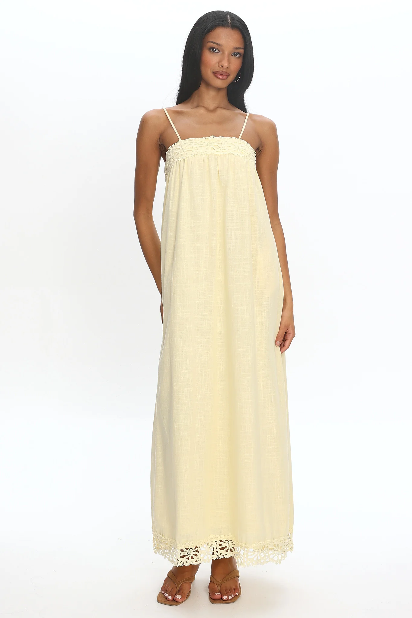Genevieve Crochet-Trim Maxi Dress Butter