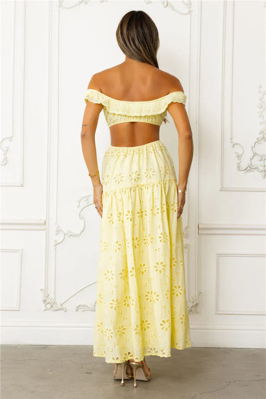 Secrets You Keep Off Shoulder Embroidered Maxi Dress