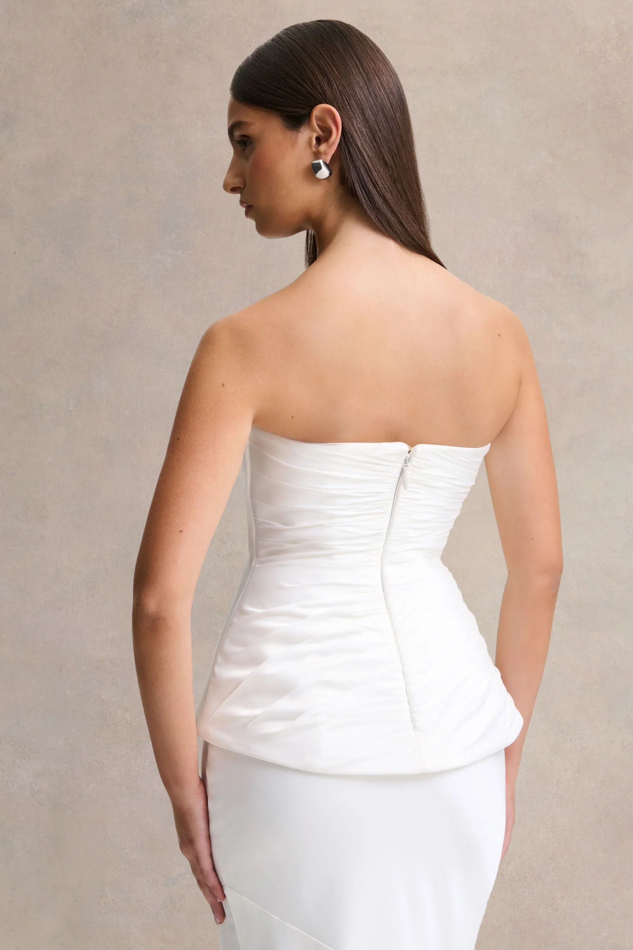 Ambria | White Satin Hand-Embellished Sweetheart-Neck Corset Top