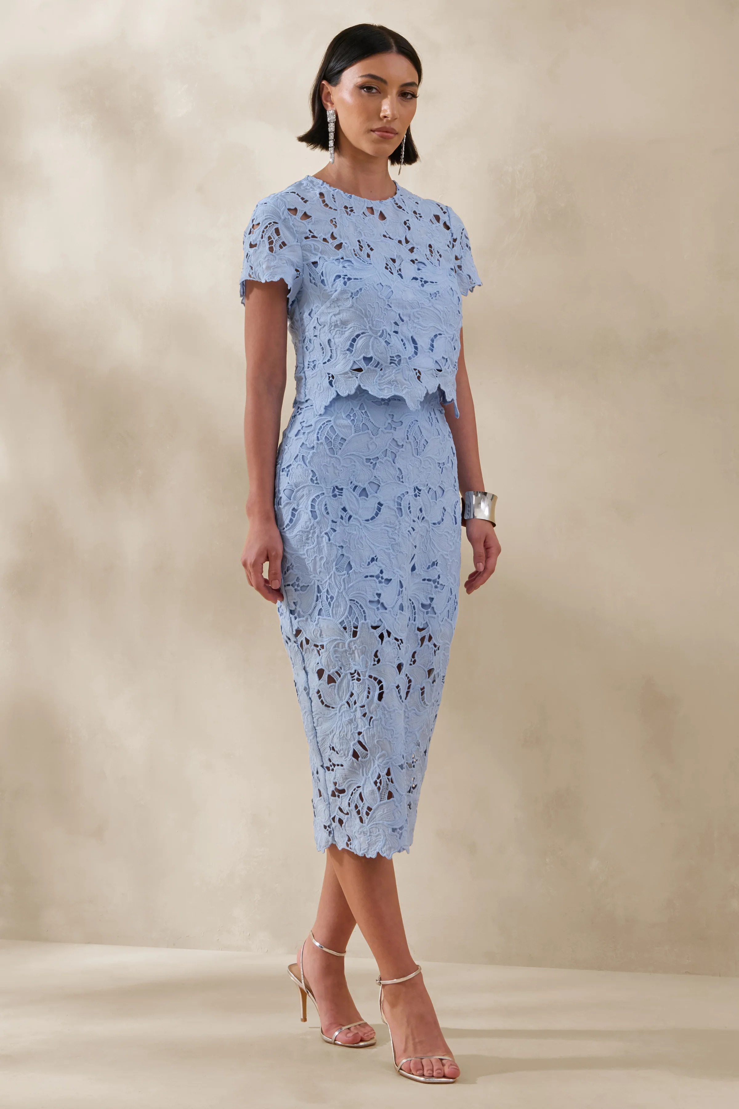 Ina | Powder Blue Lace Crew-Neck Crop-Top