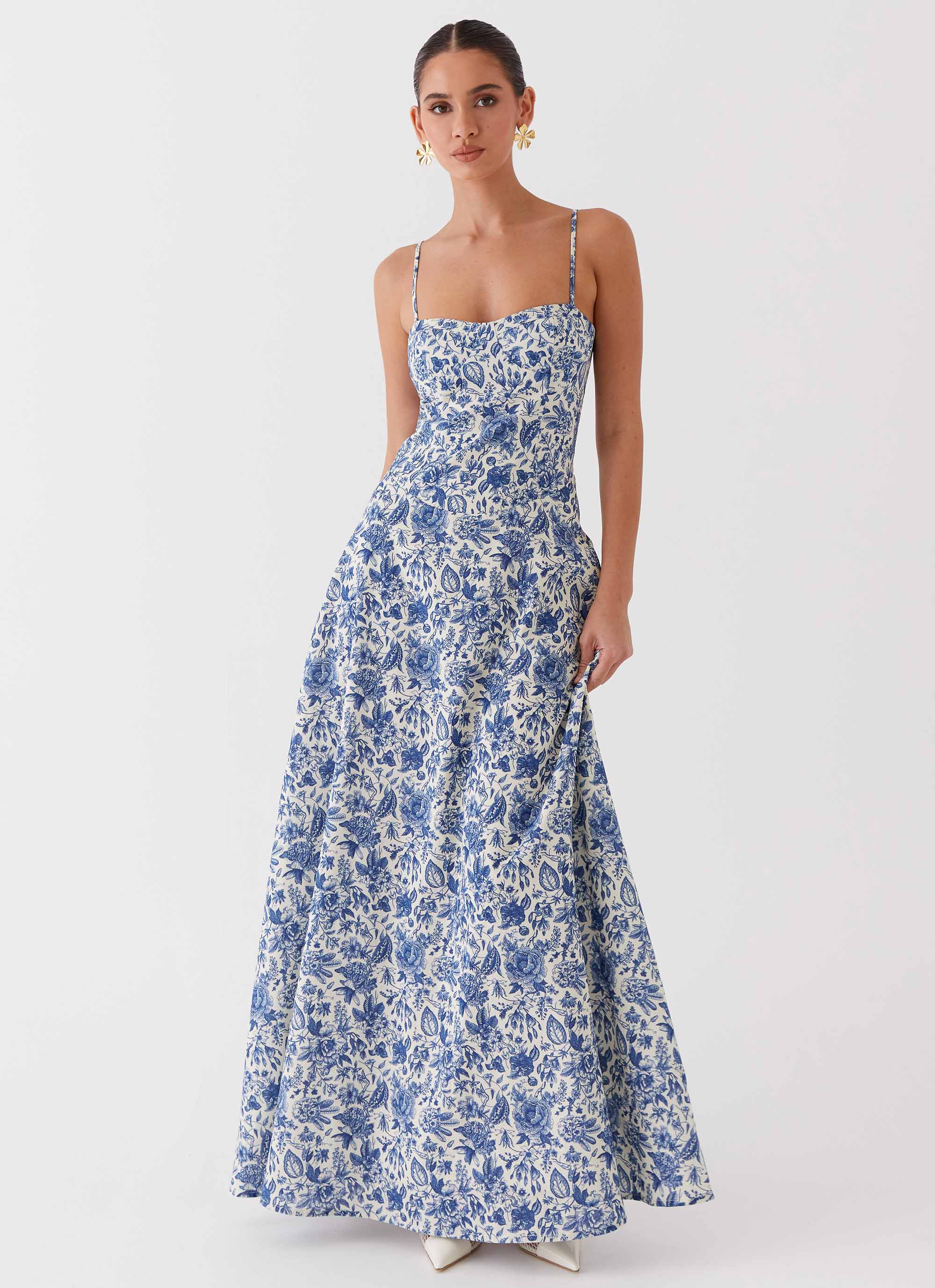 Angelina Linen Maxi Dress - Blue Paisley - luluinthesky
