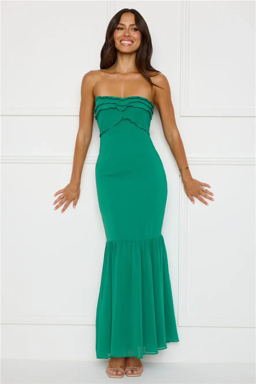 Stylish Snake Strapless Maxi Dress Green - luluinthesky