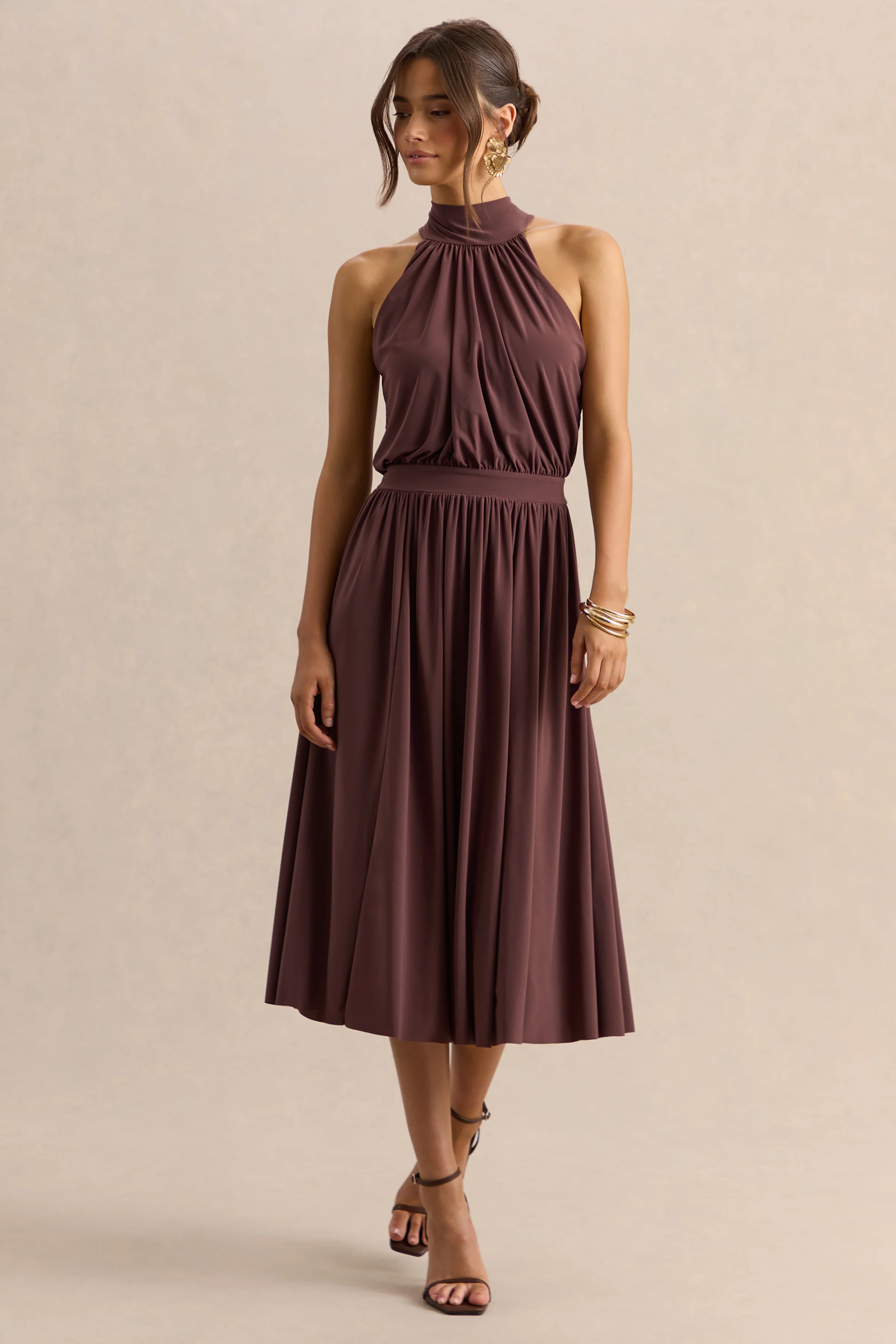 Hedira | Brown High-Neck Midi Dress