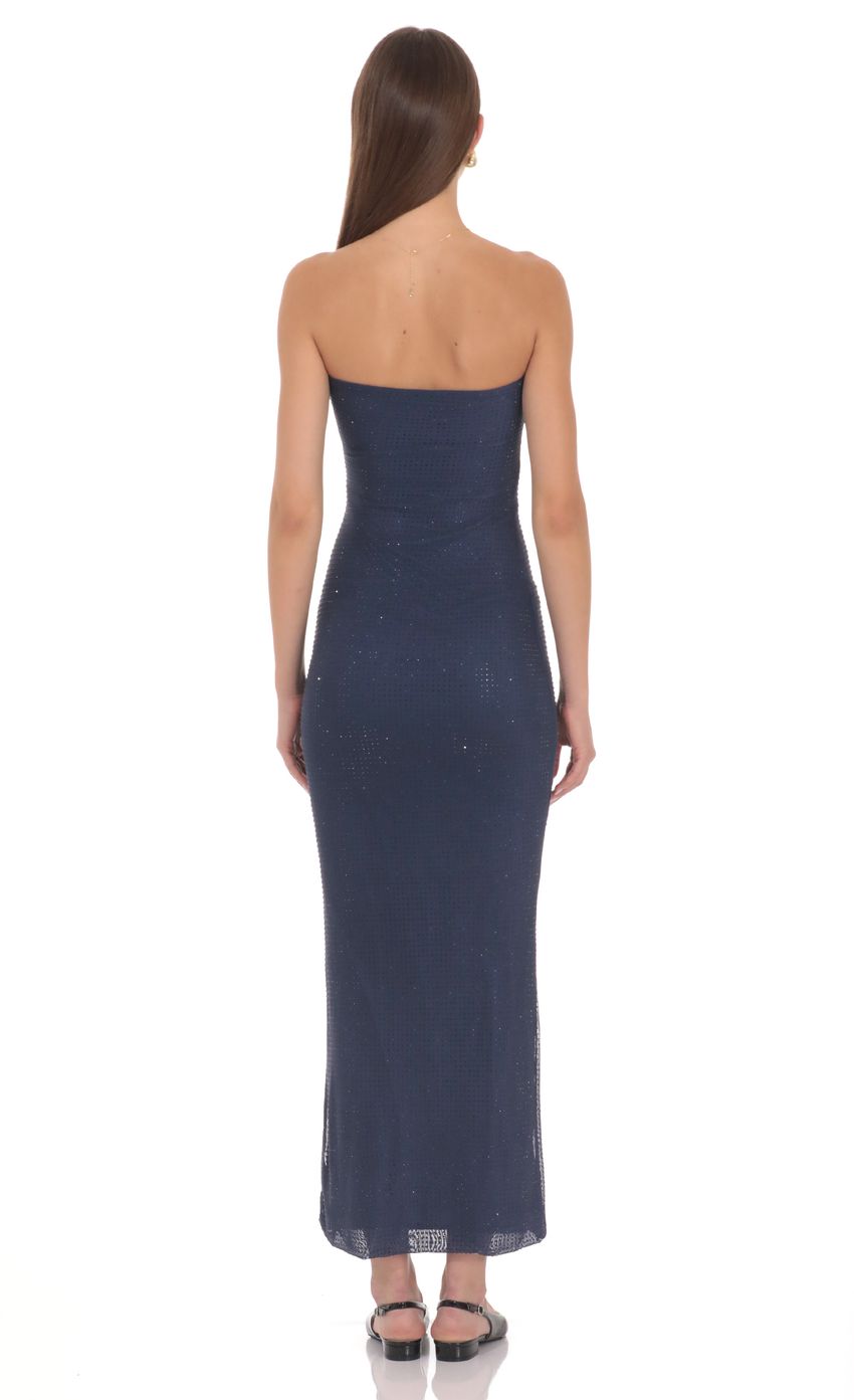 Strapless Rhinestone Maxi Dress in Navy