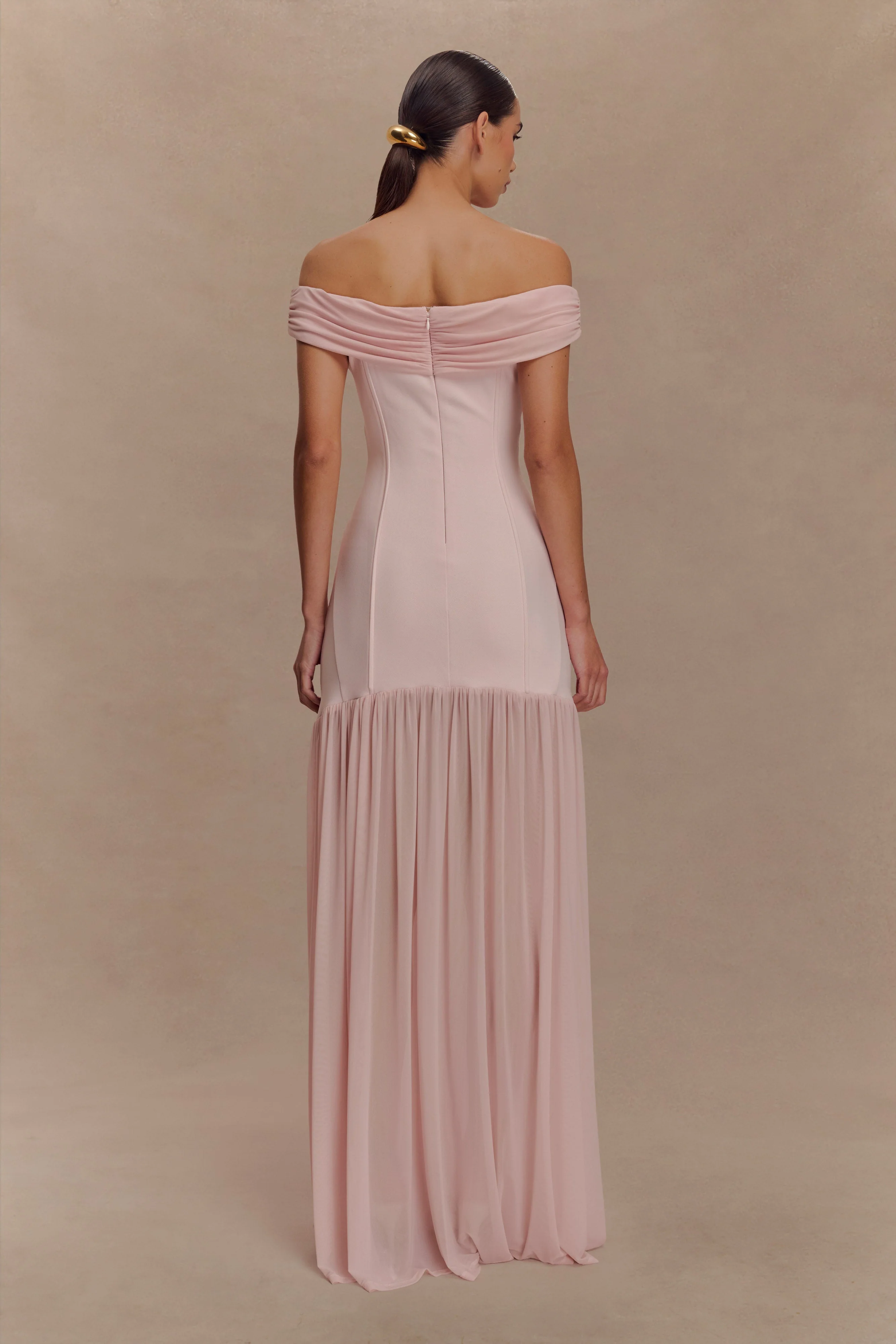 Kellie Off Shoulder Crepe Maxi Dress - Blush Pink