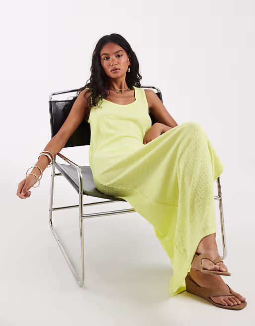 PIECES reversible textured jersey maxi dress in celery green