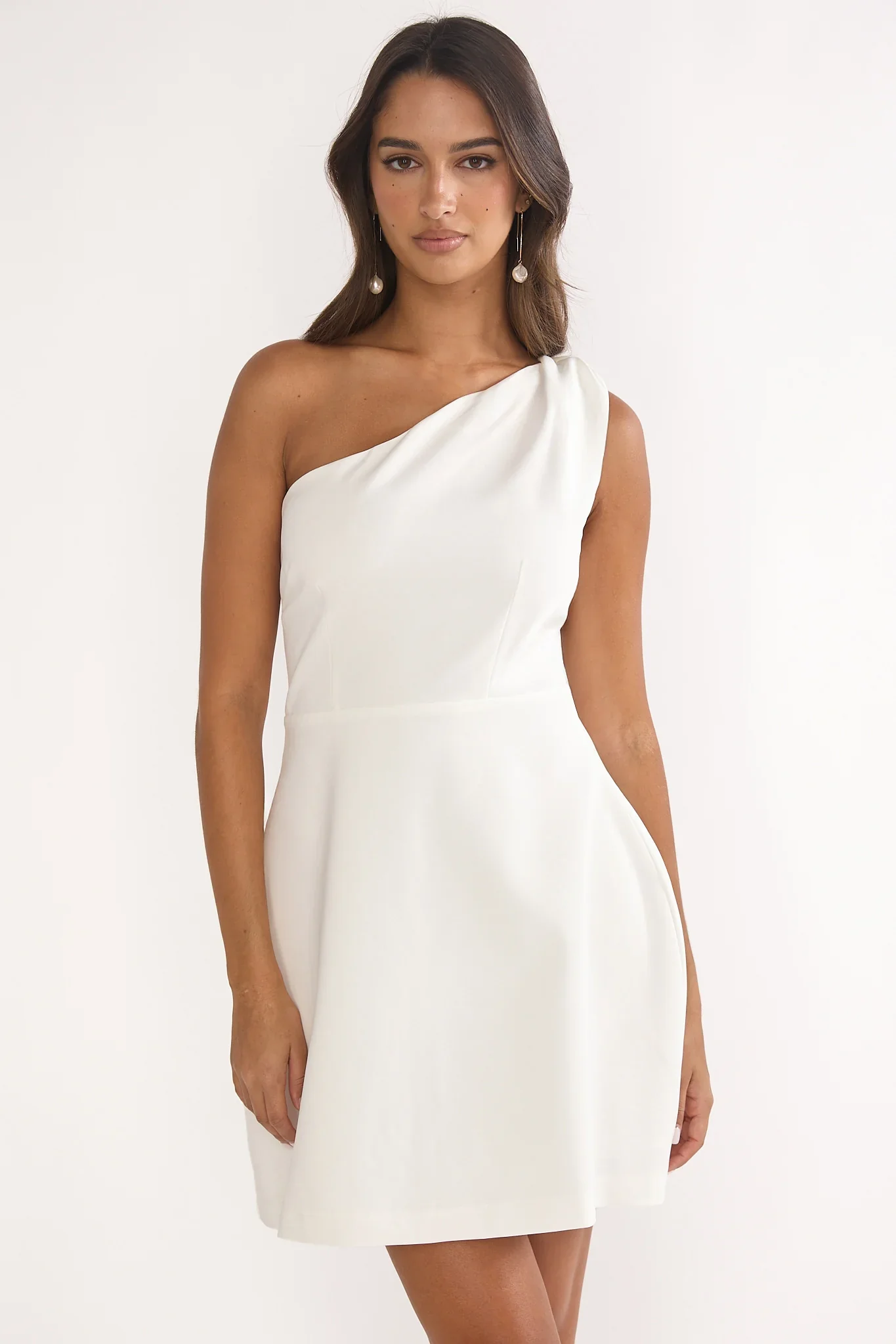 Lingering Love One-Shoulder Twist Mini Dress White