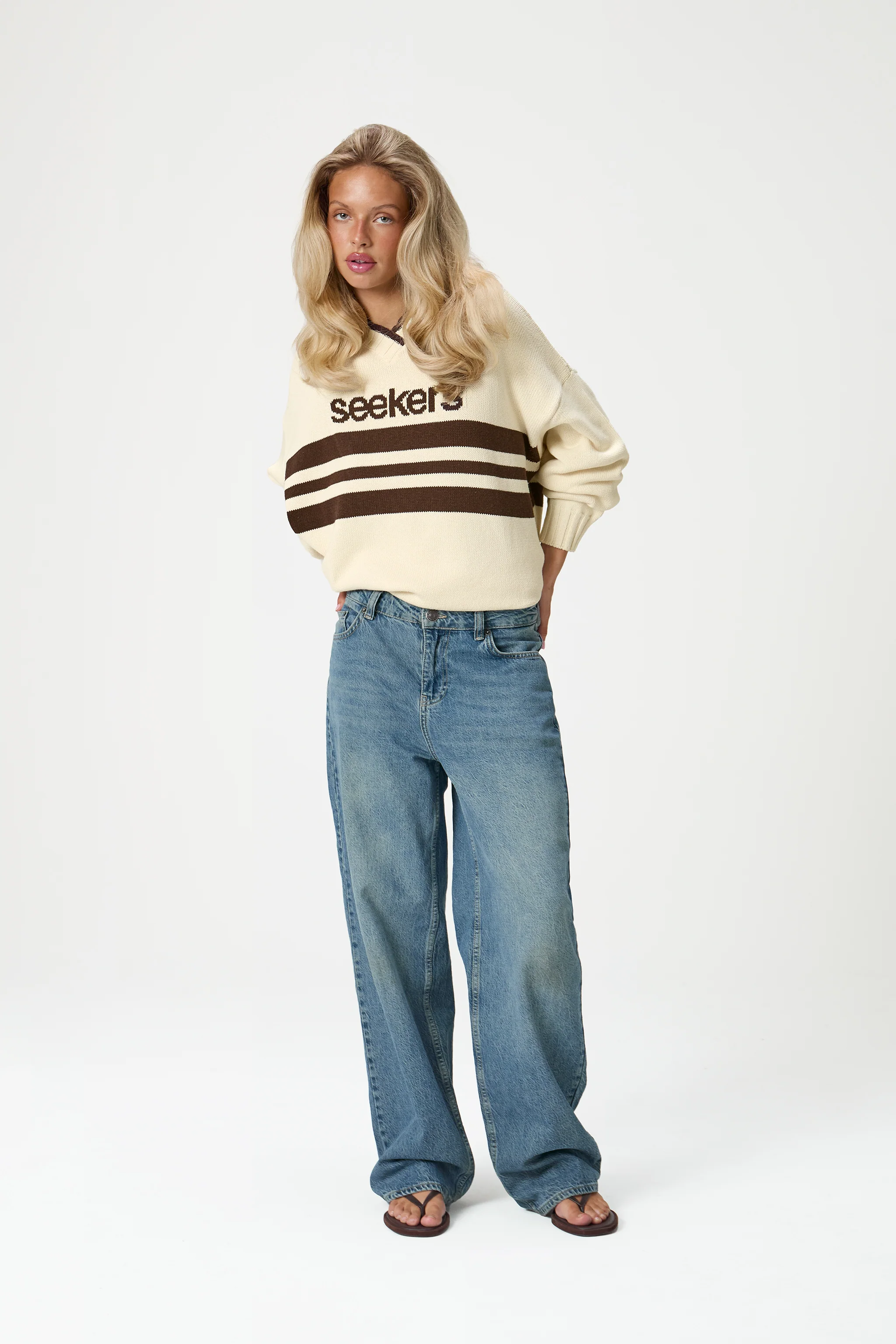 Peggy Logo Knit Sweater in Cream