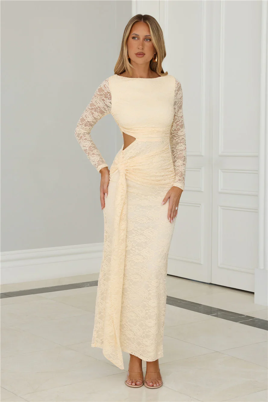 Soft But Statement Lace Long Sleeve Maxi Dress Butter