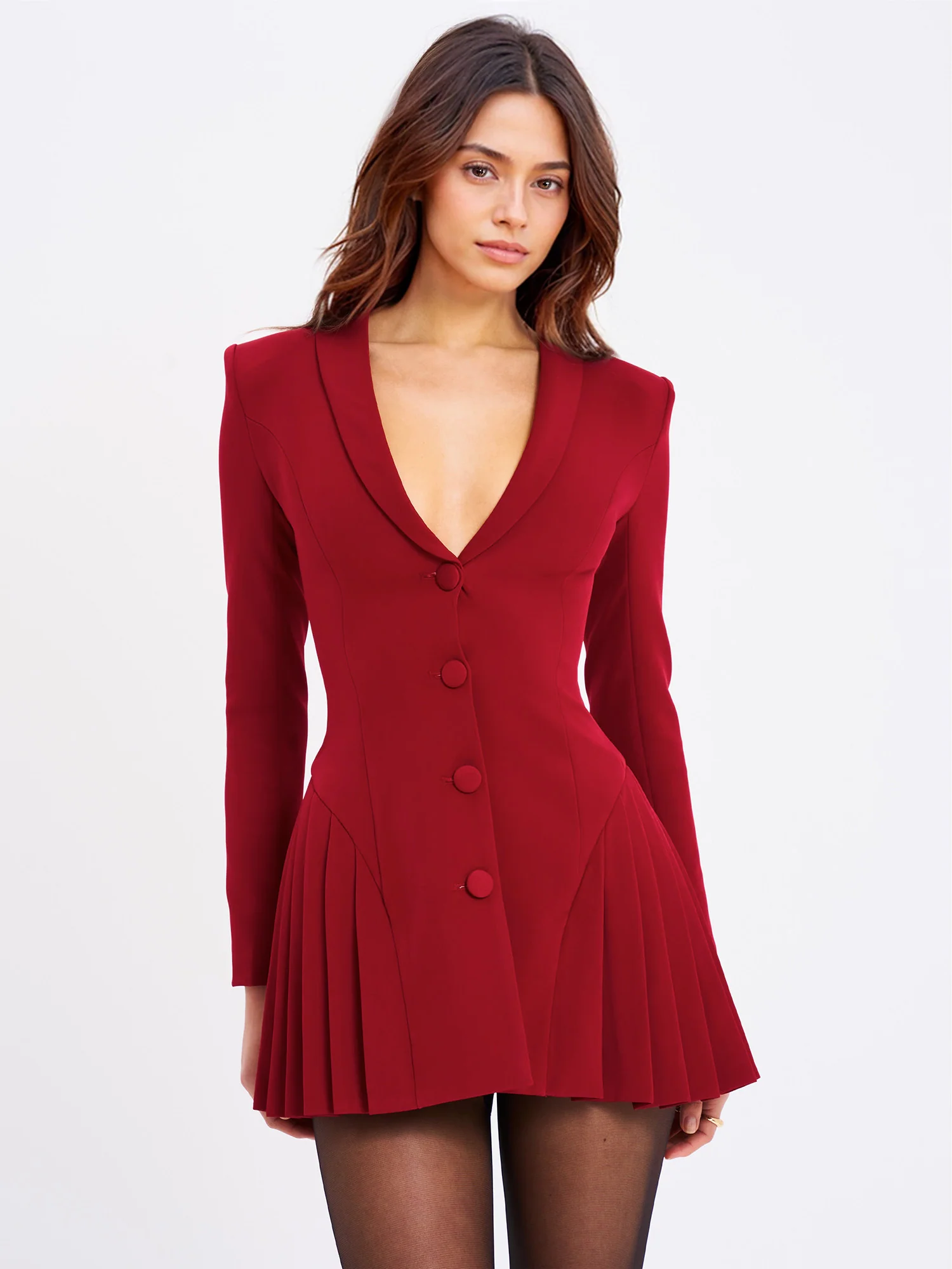 Plunging Neckline Pleated Mini Dress