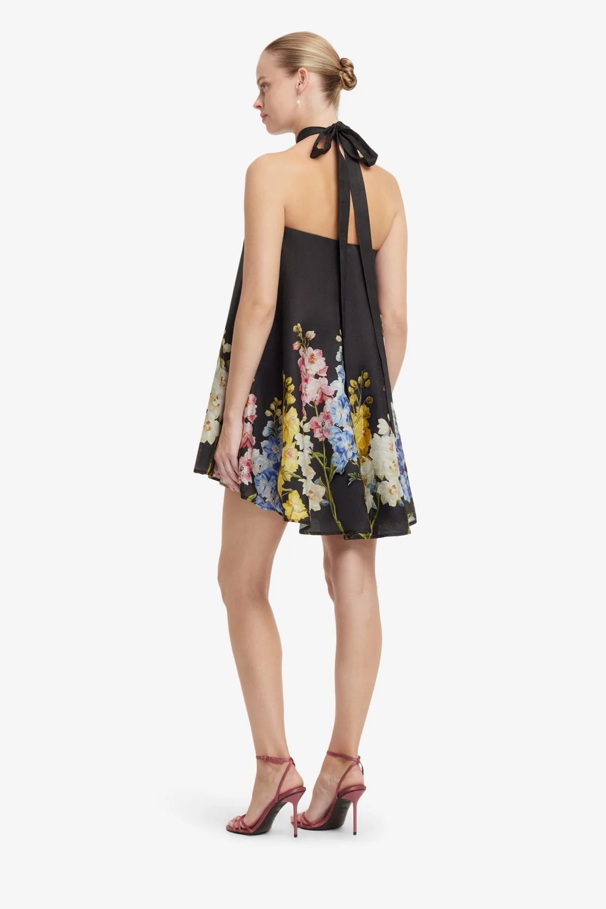 Eloise Halterneck Mini Dress - Snapdragon Print in Ebony