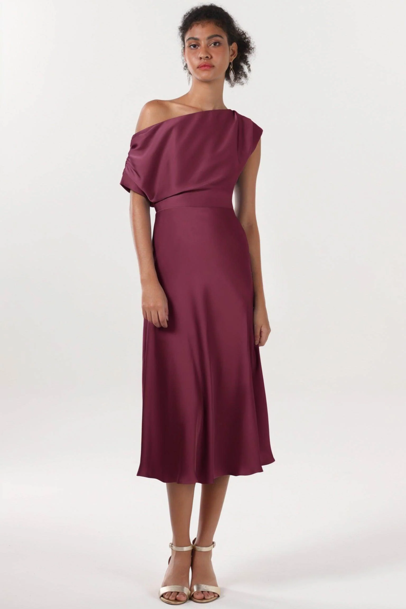 Sheath-Column Midi Luxe Satin Bridesmaid Dress CS0611BM