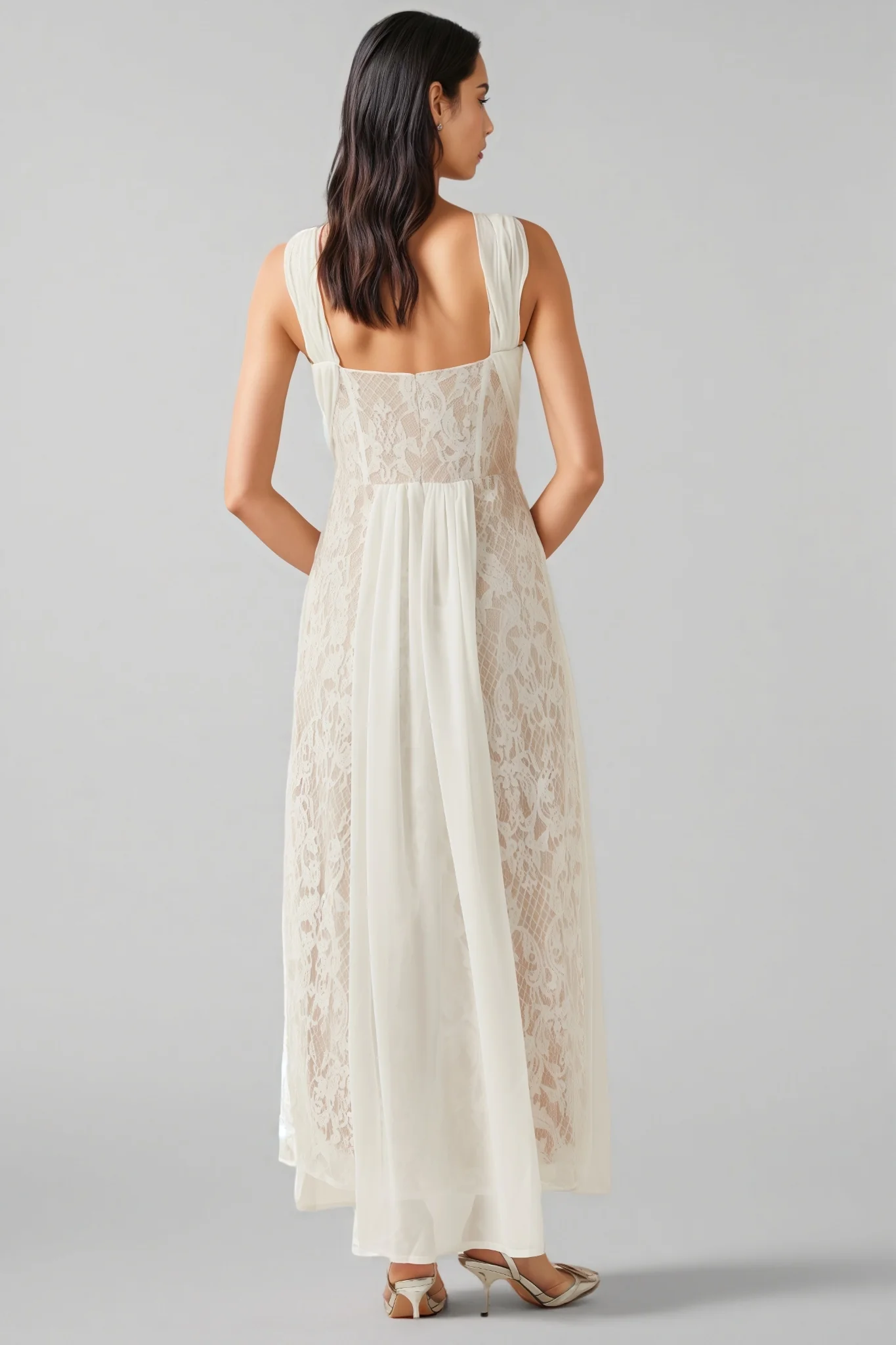 Layana White Lace Pleated Maxi Dress