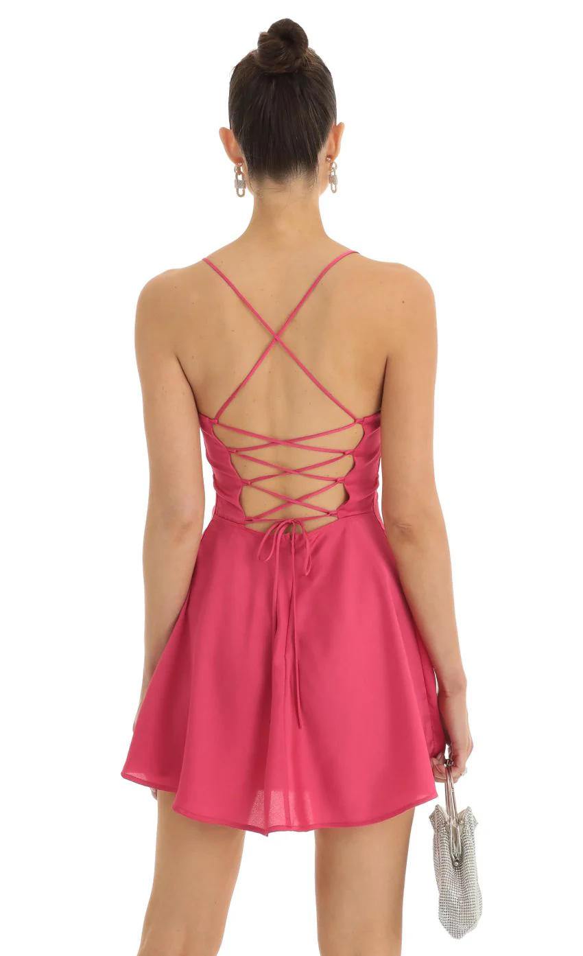 Satin A-Line Dress in Pink - luluinthesky