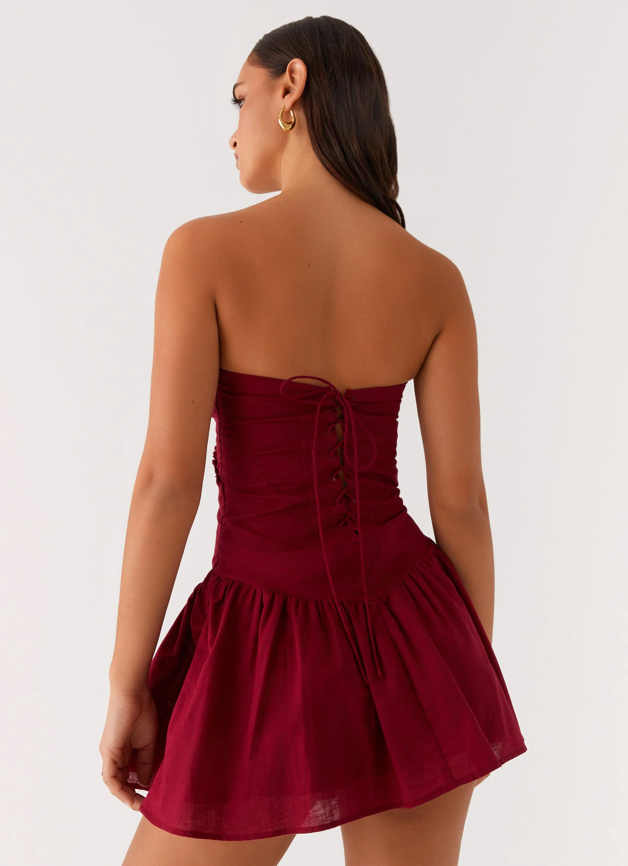 Larnie Linen Mini Dress - Deep Red