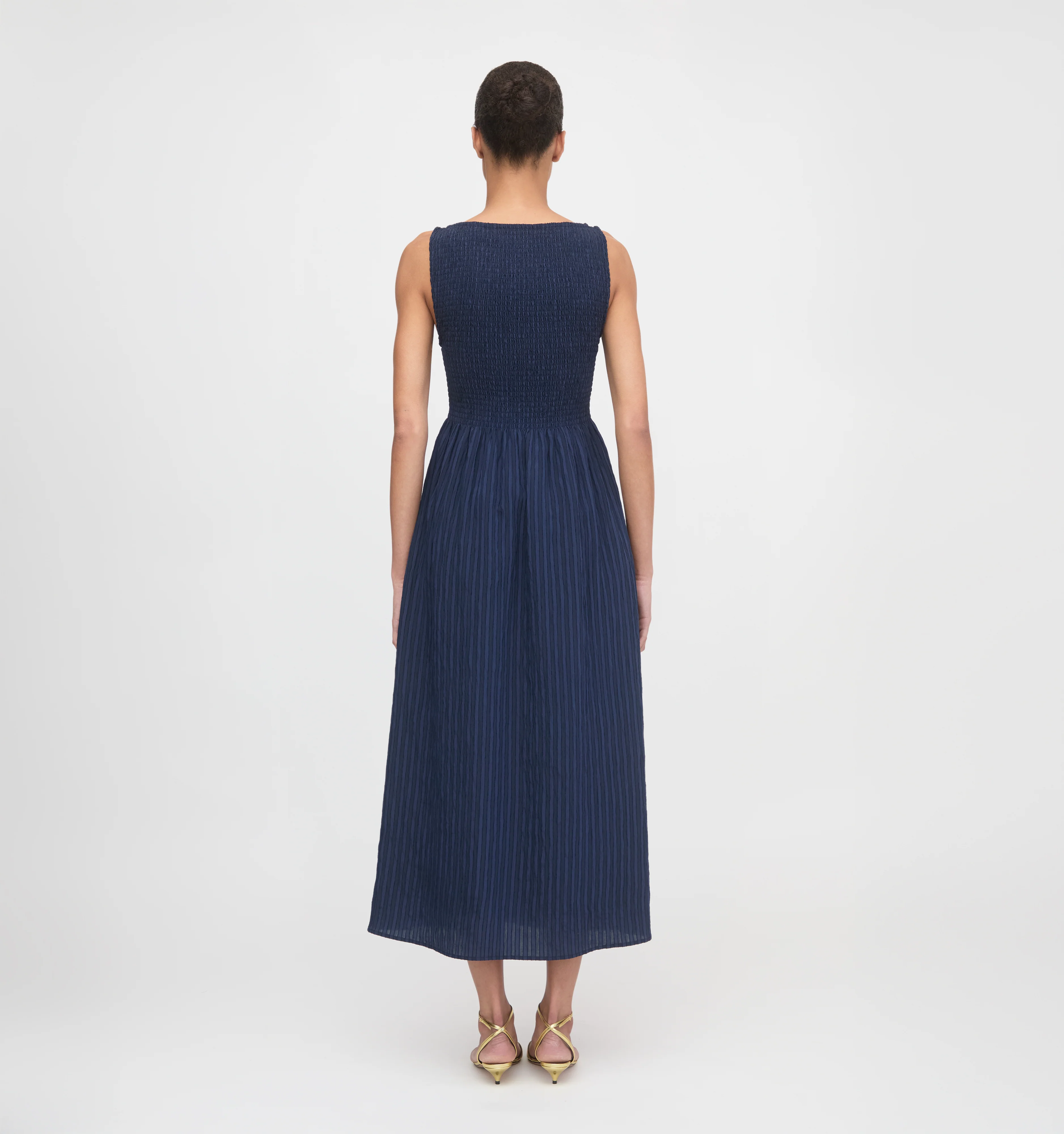 The Cosima Nap Dress - Navy Tonal Seersucker