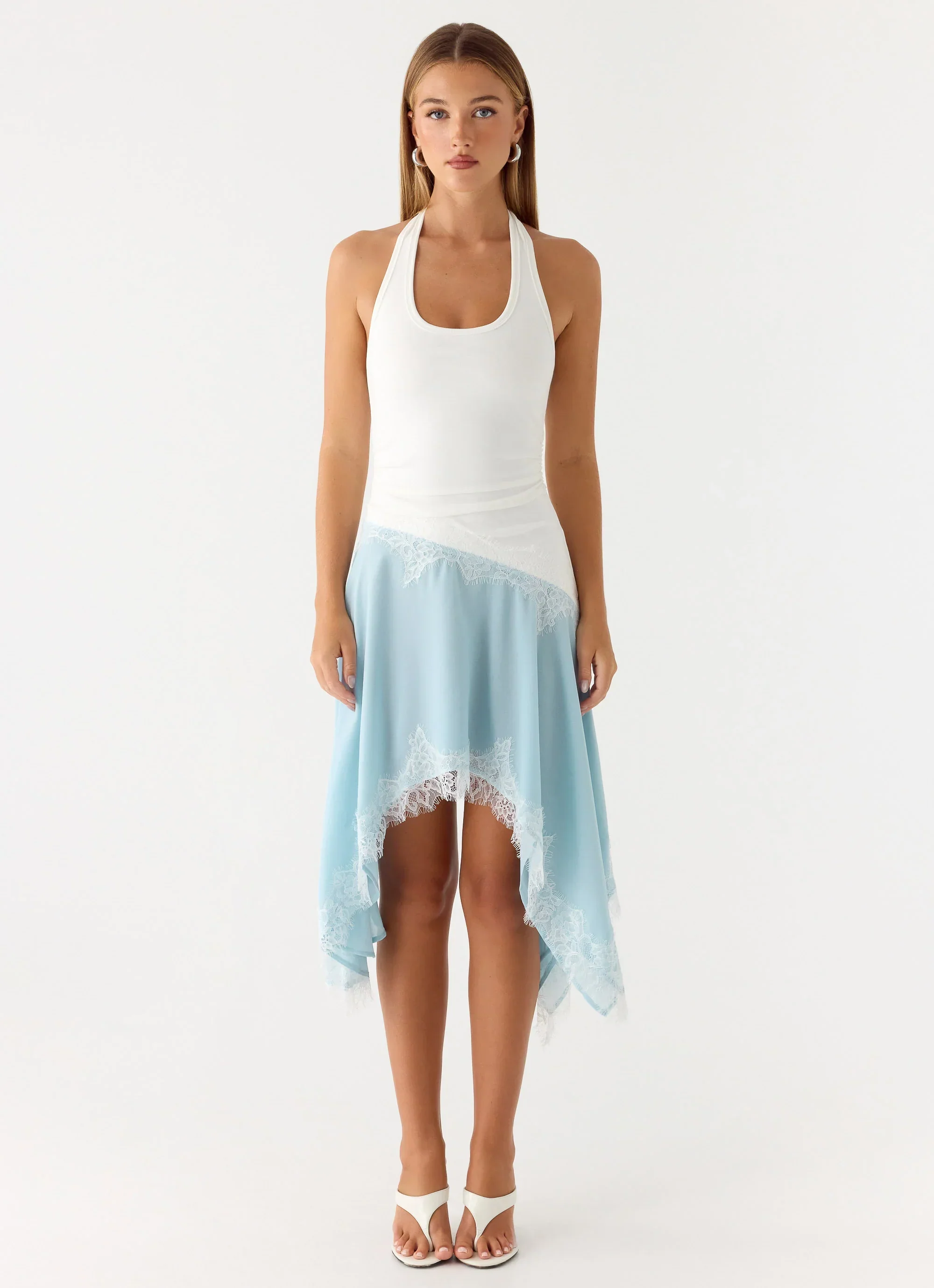 Brionee Midi Dress - Pale Blue & White