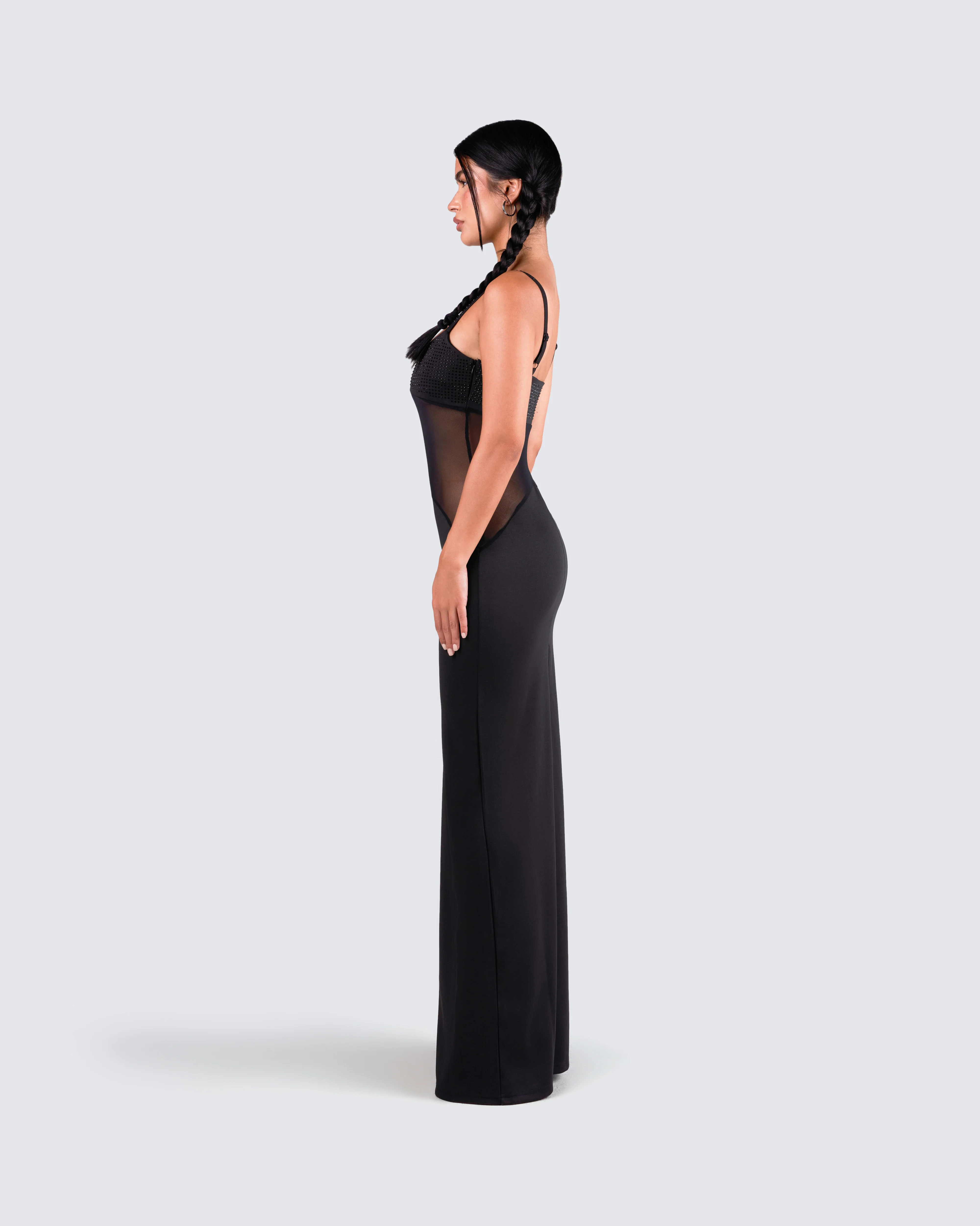 Tahlia Black Rhinestone Maxi Dress