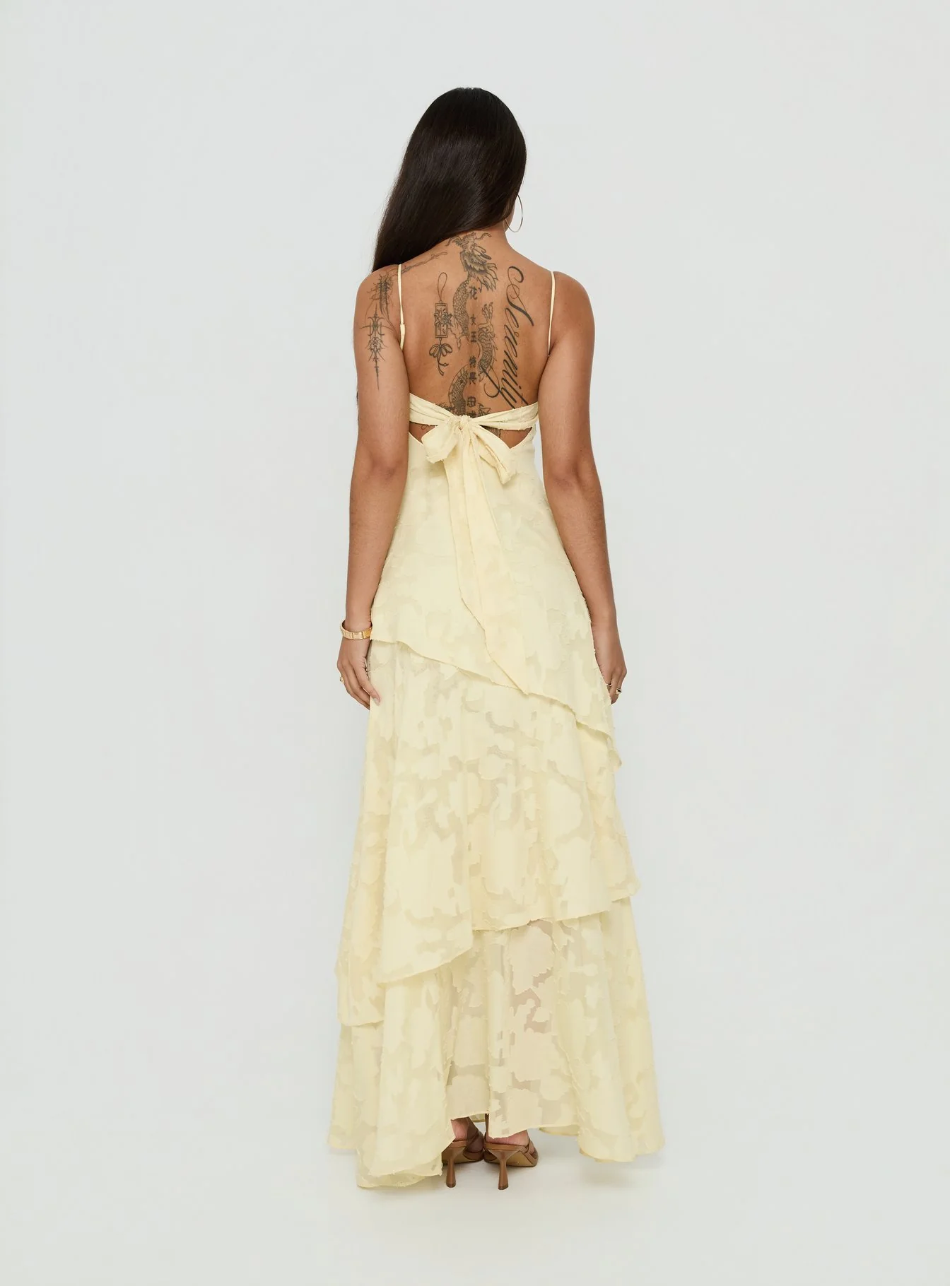 Lyricah Tiered Tie Back Maxi Dress Yellow