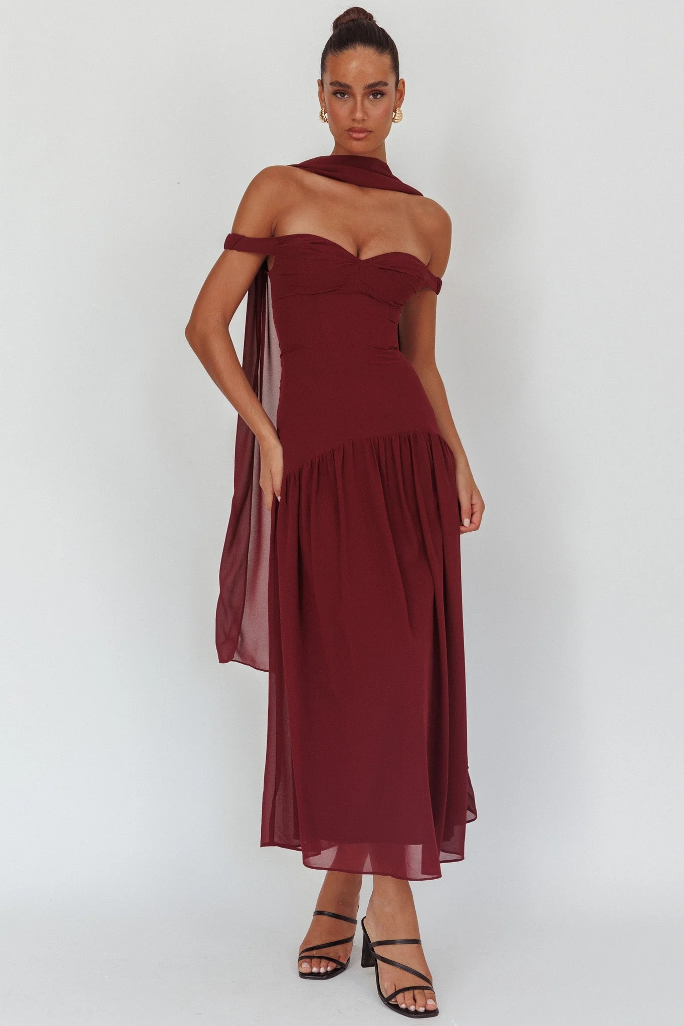 Kaycee Drop Waist Maxi Dress Wine - FASHION NOB