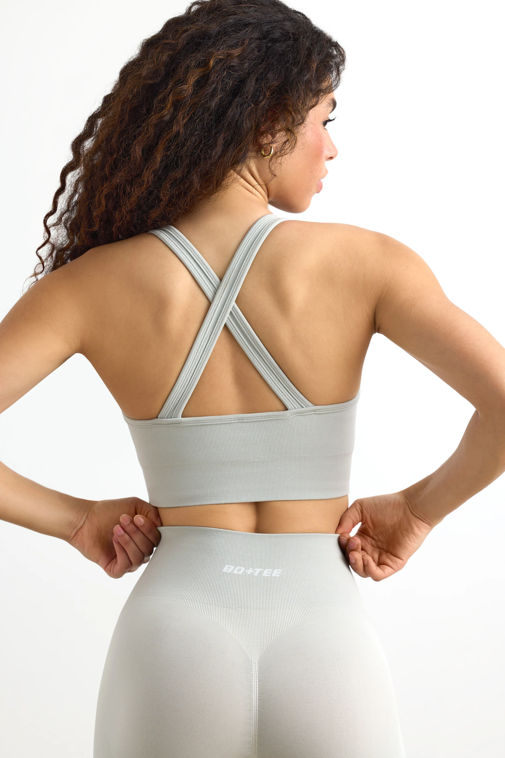Plunge Neck Define Luxe Sports Bra in Grey