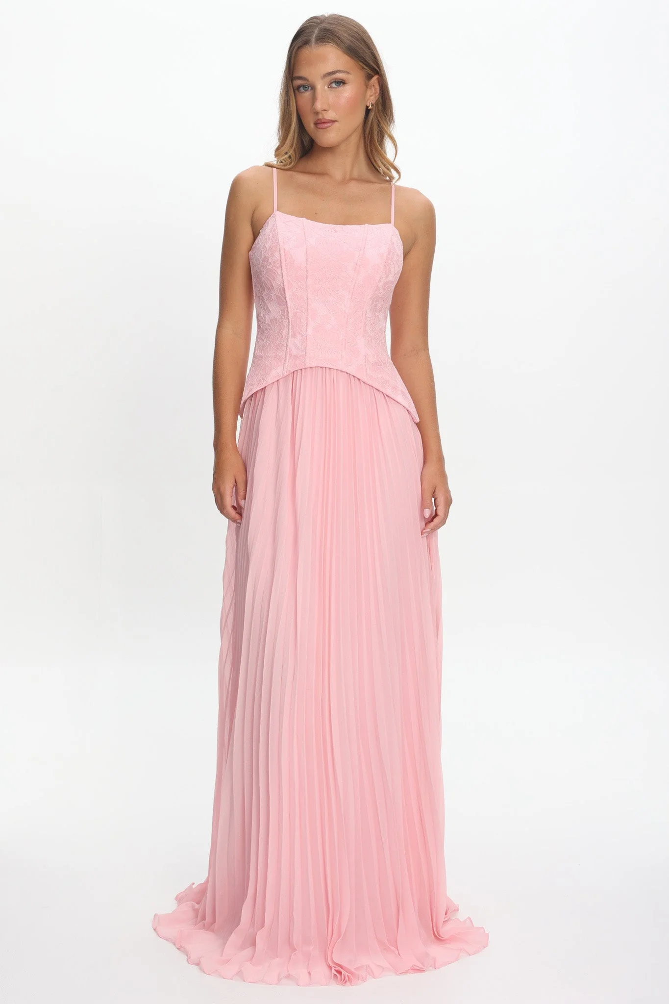 Cambridge Accordion Pleat Corset Dress Pink