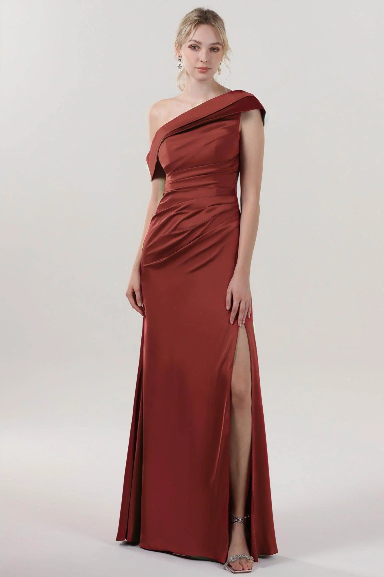 Sheath-Column Maxi Luxe Satin Bridesmaid Dress CS0609BM