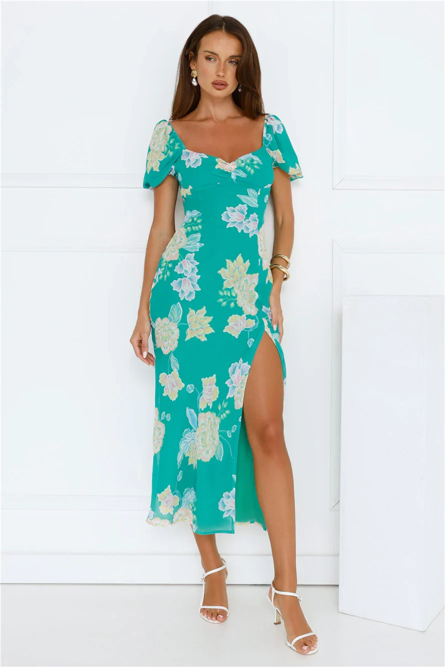 Floral Vines Midi Dress Green