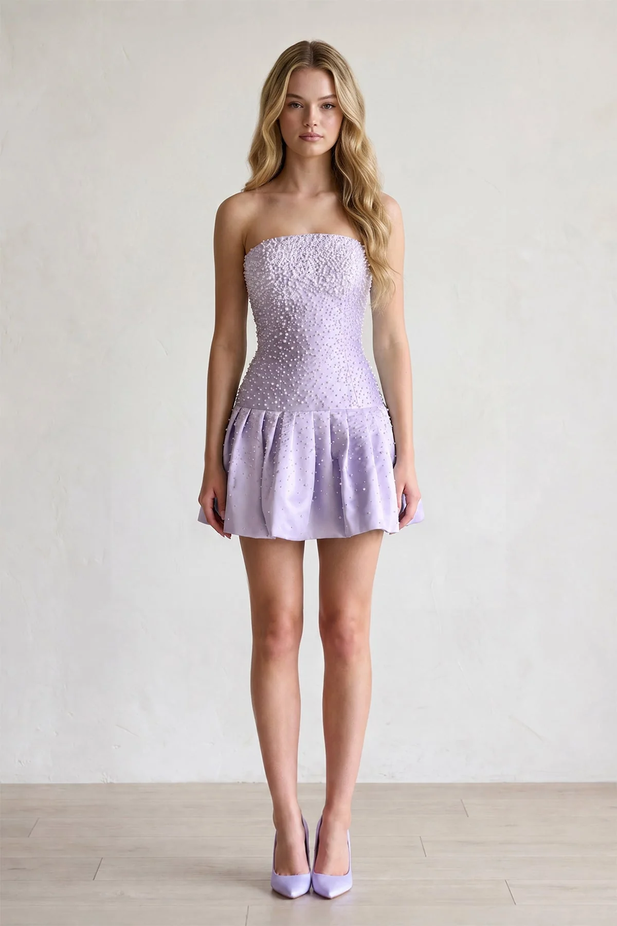 Aqua Pearl A-Line Strapless Satin Homecoming Dress With Lace-up Back