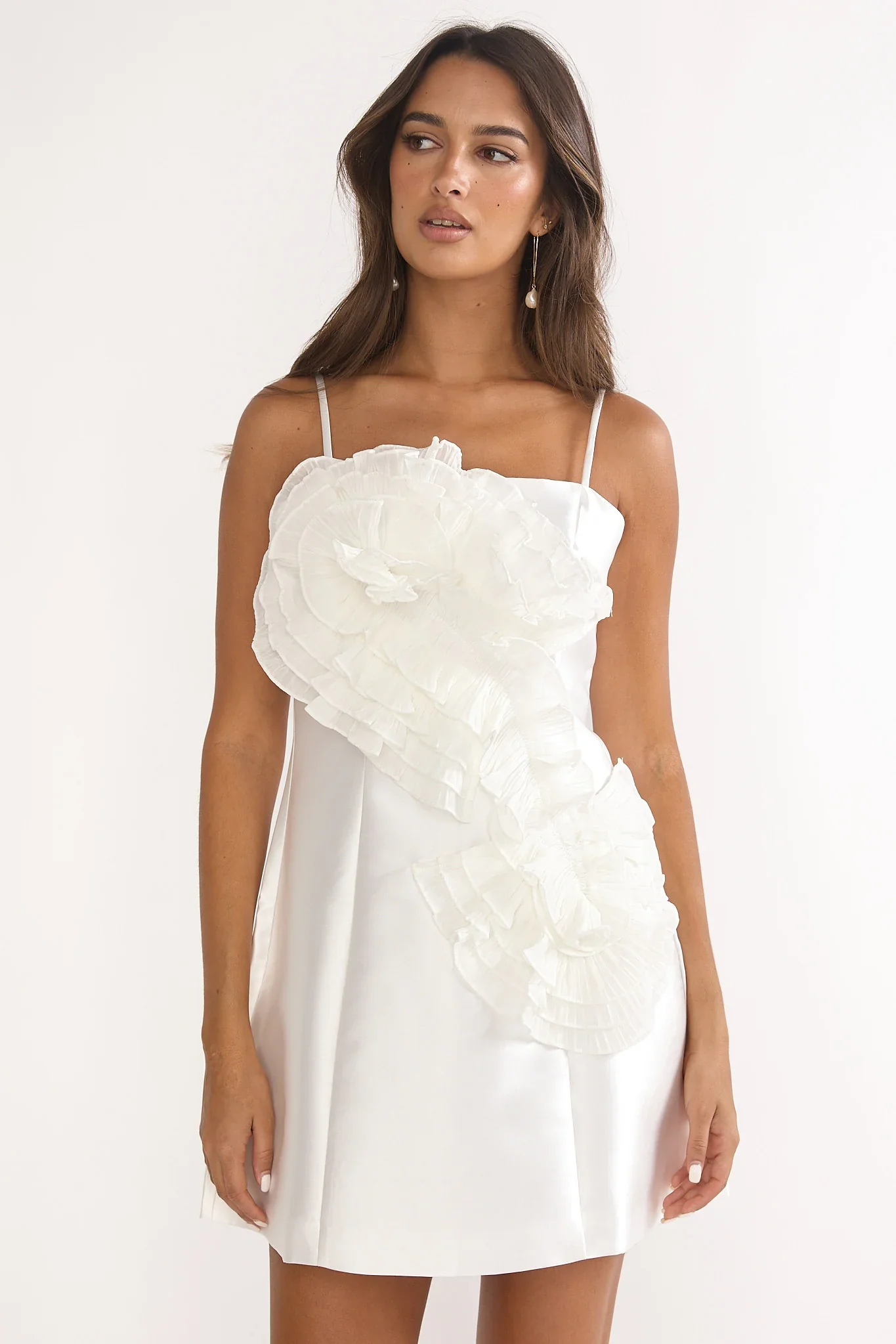 Cosmique 3D Ruffle Design Mini Dress White