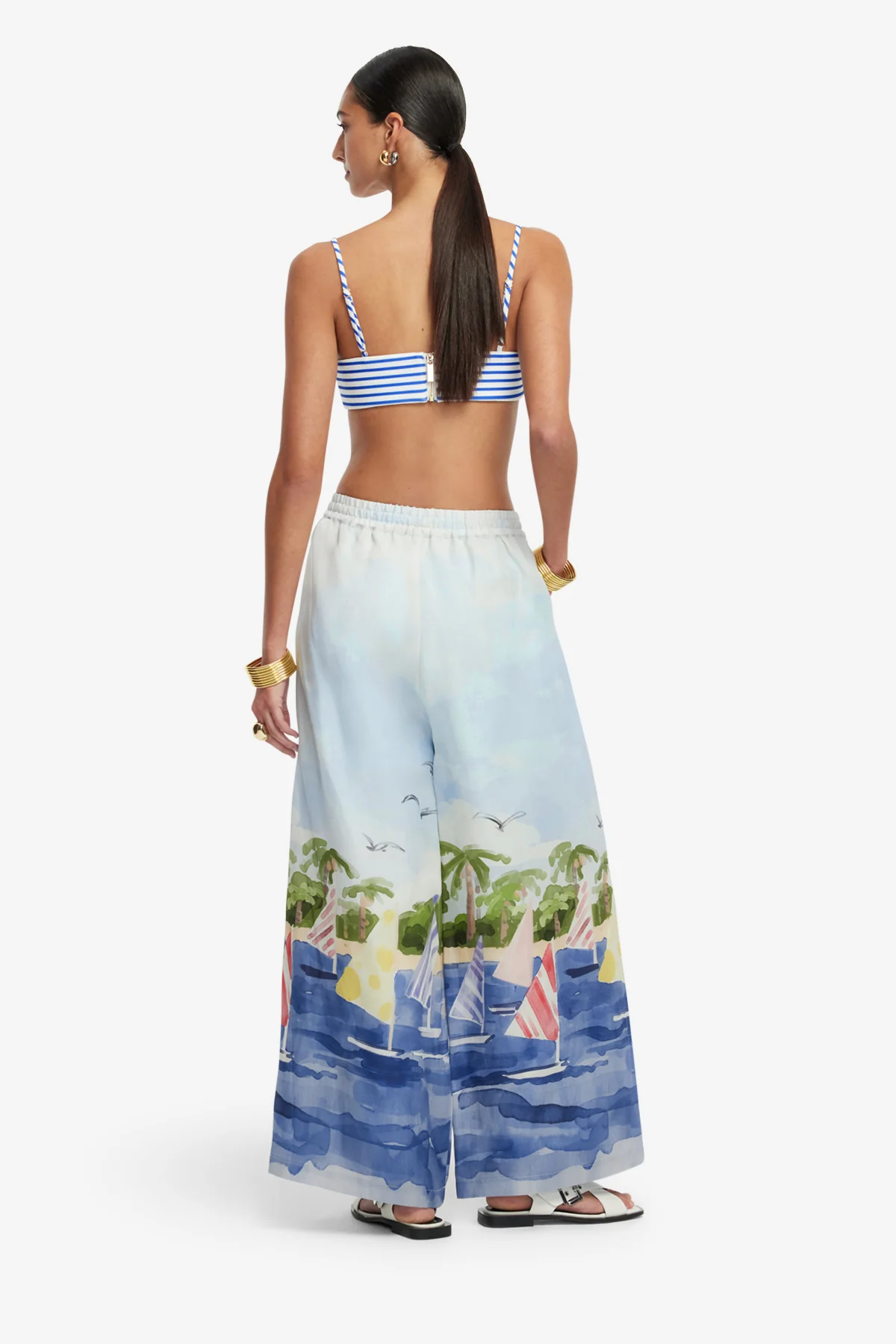Jamie Wide Leg Pants - Nautical Print