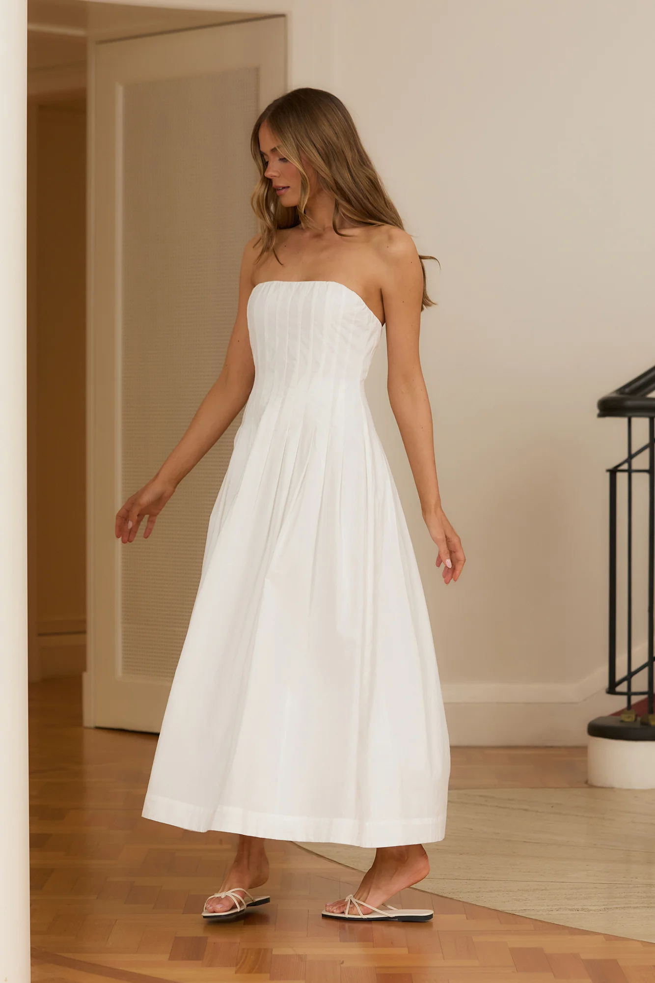 Sunshine Serenity Strapless Midi Dress White - FASHION NOB