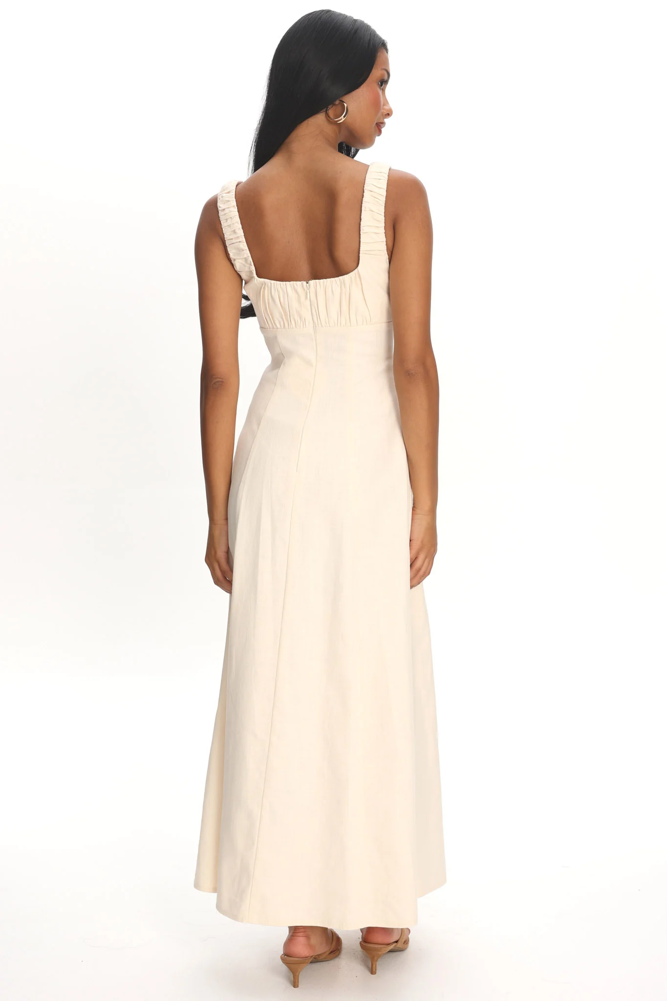 Aila Gathered Bust Maxi Dress Cream - luluinthesky