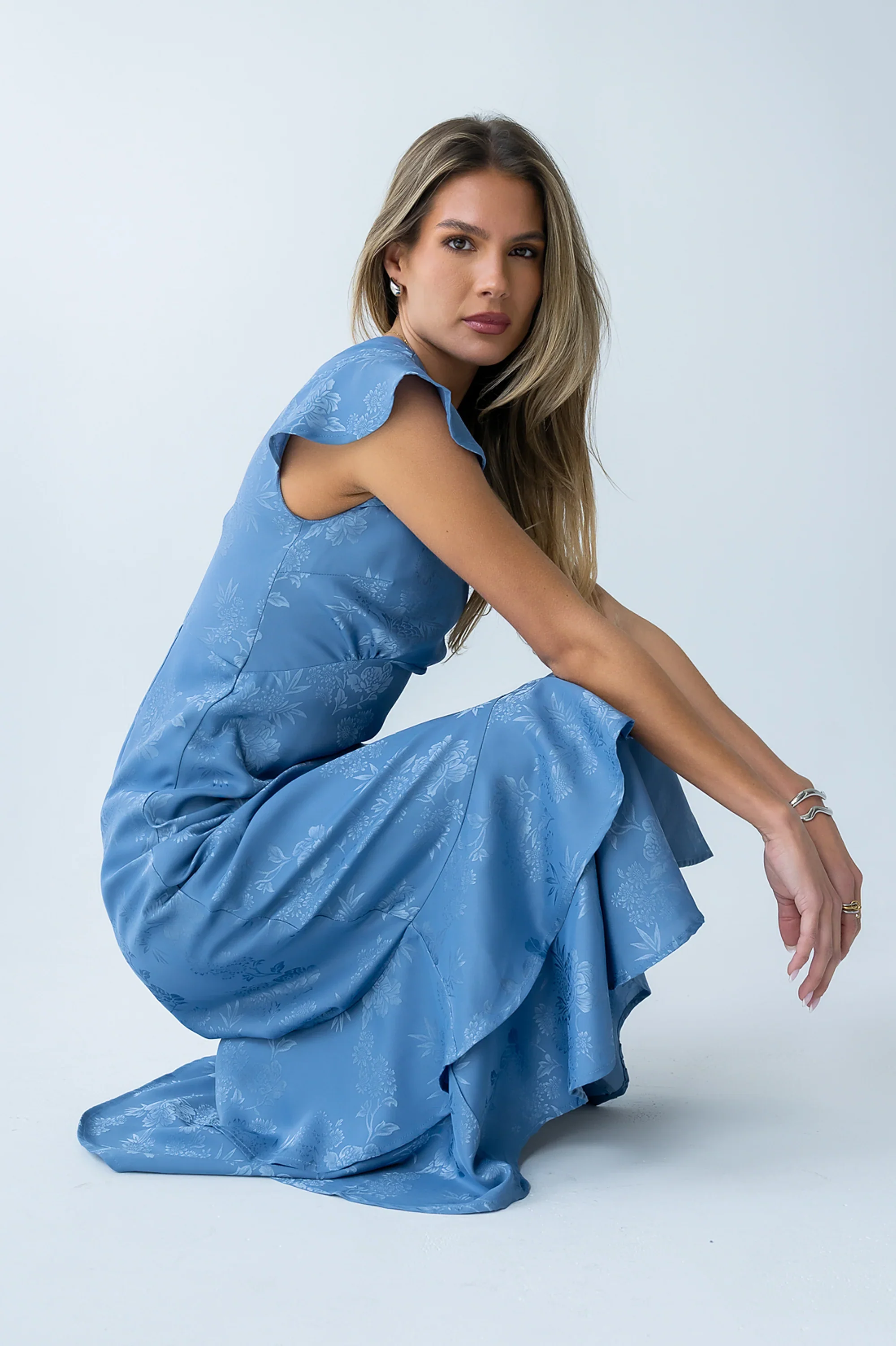 Mateo Floral Maxi Dress in Blue - luluinthesky