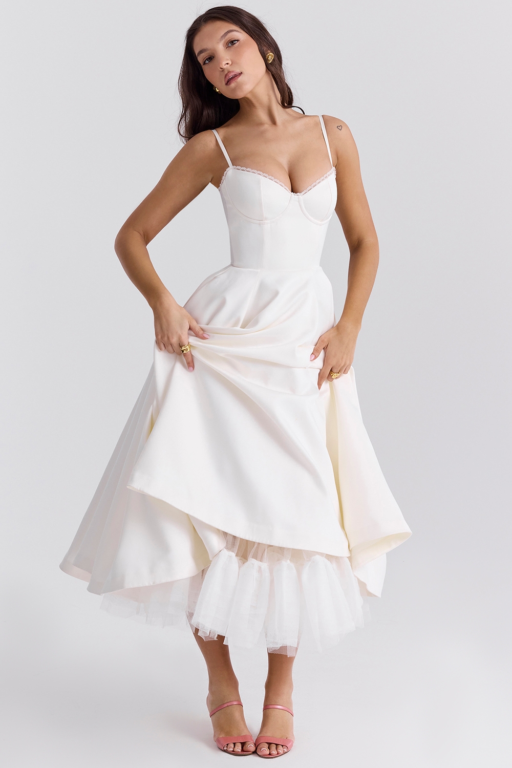 White Tulle Midi Dress