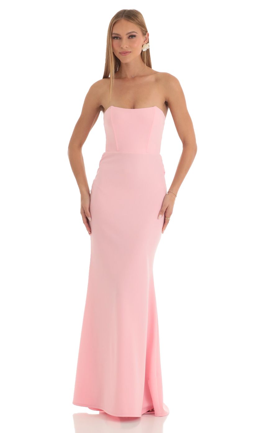 Mermaid Strapless Corset Maxi Dress in Pink