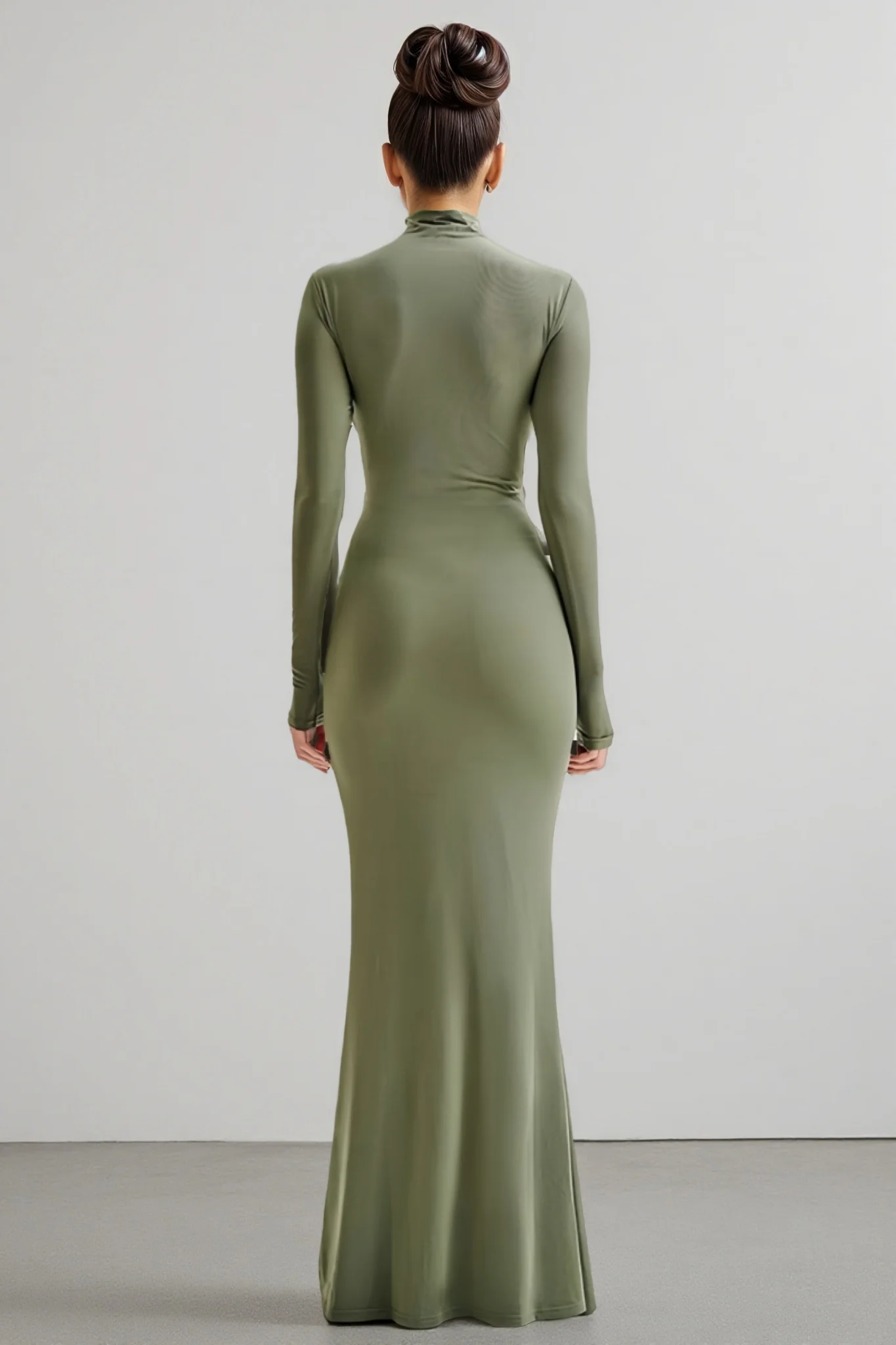 Tona Army Green Cutout Pleated Maxi Dress