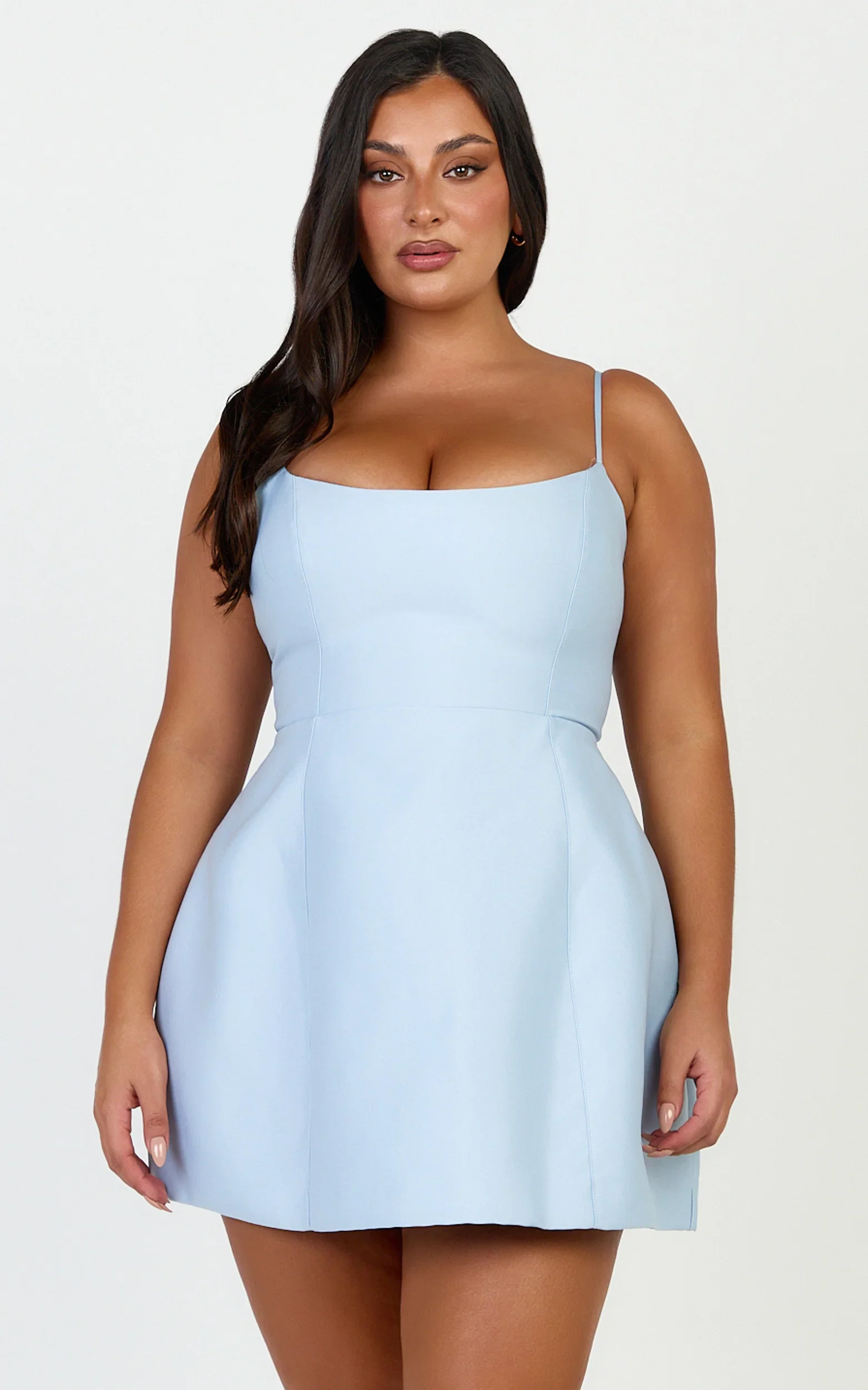 Carolina Mini Dress - Scoop Neck Panel Bodice Dress in Pale Blue