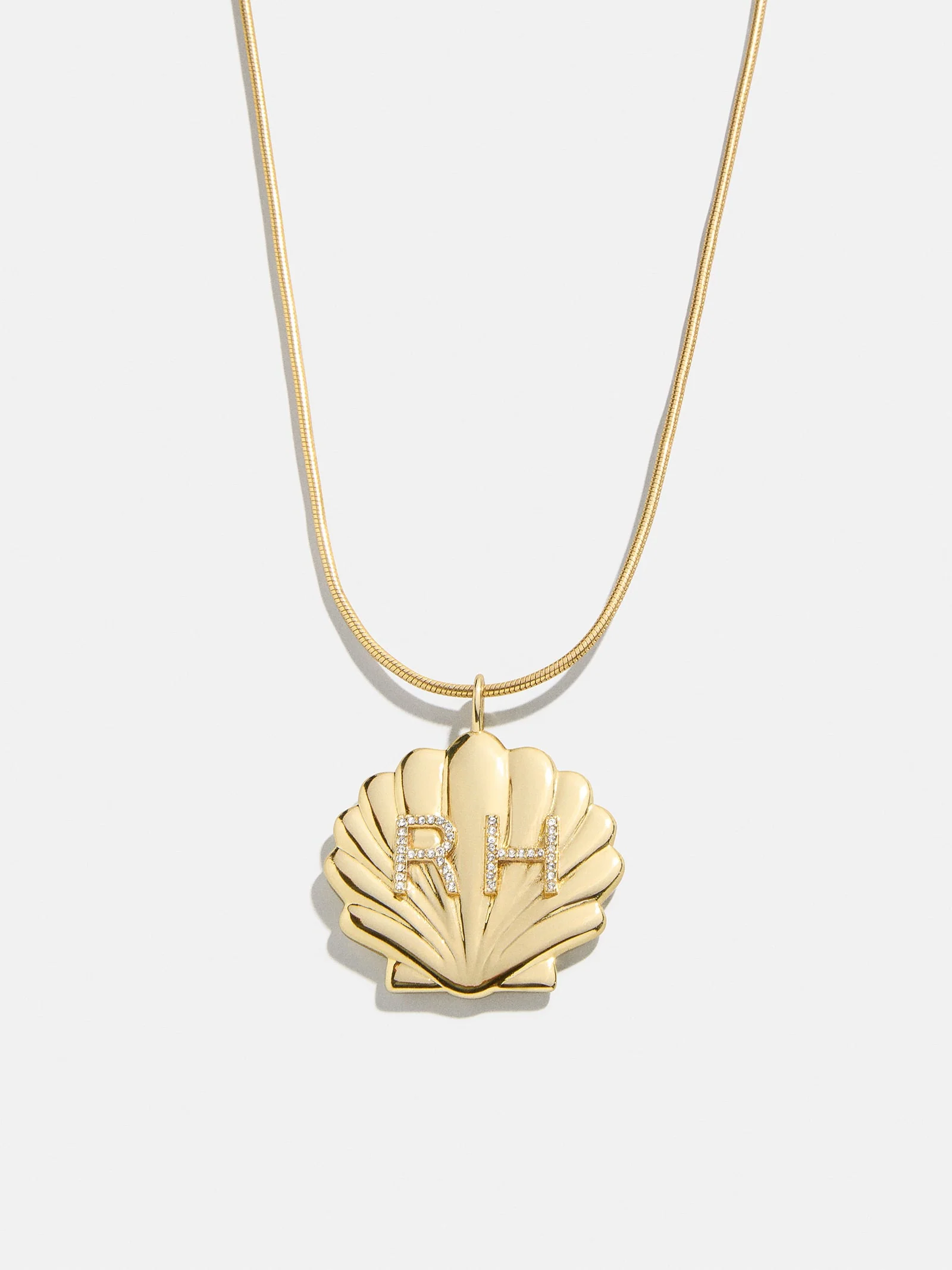 Seashell Custom Initial Necklace - Gold/Pavé