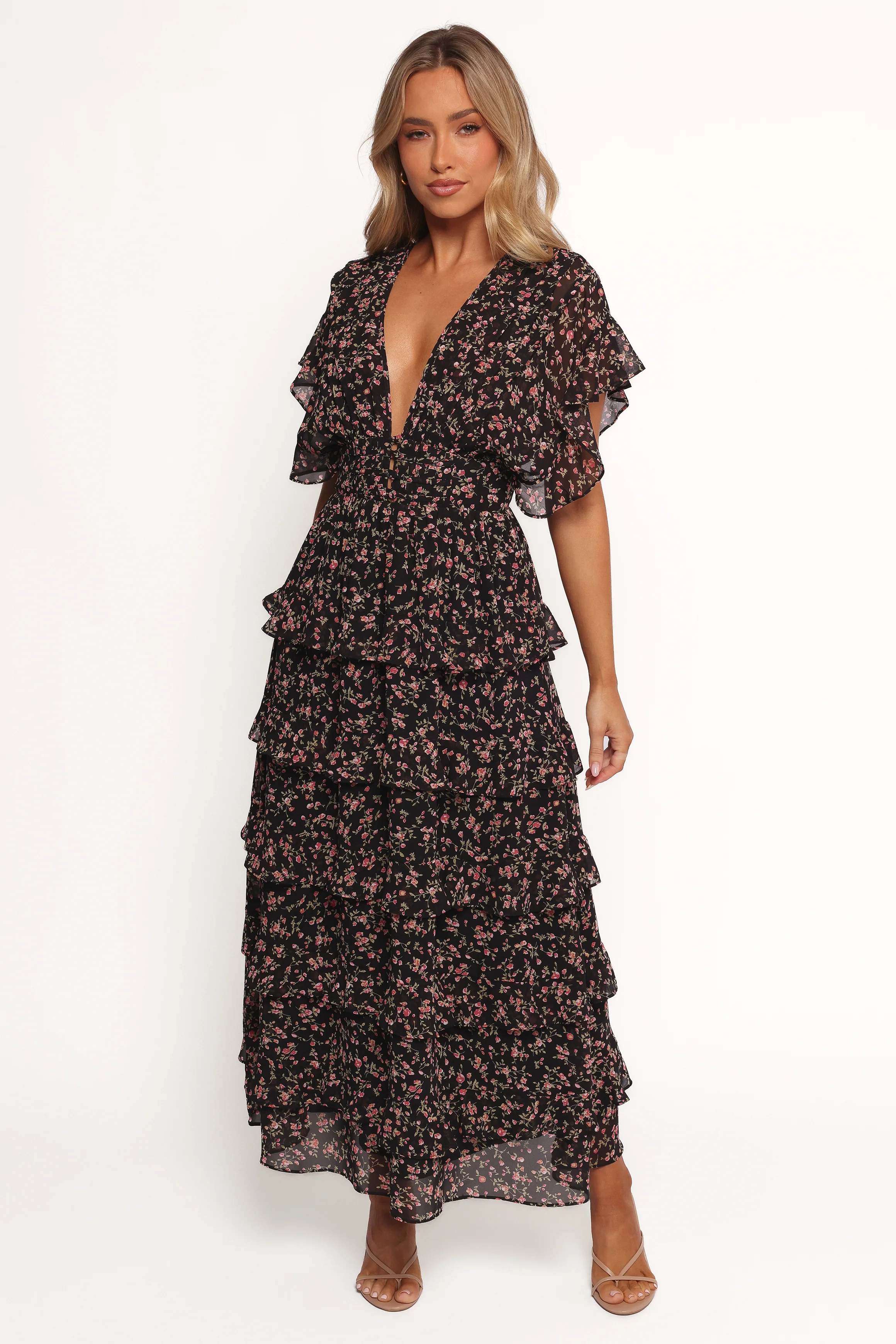 Wendi Ruffle Dress - Black Floral