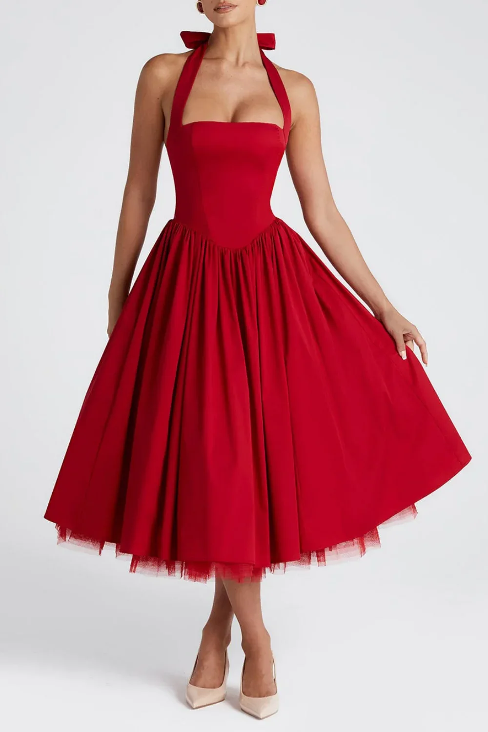 A-Line Midi Satin Formal Evening Dresses 848413339701