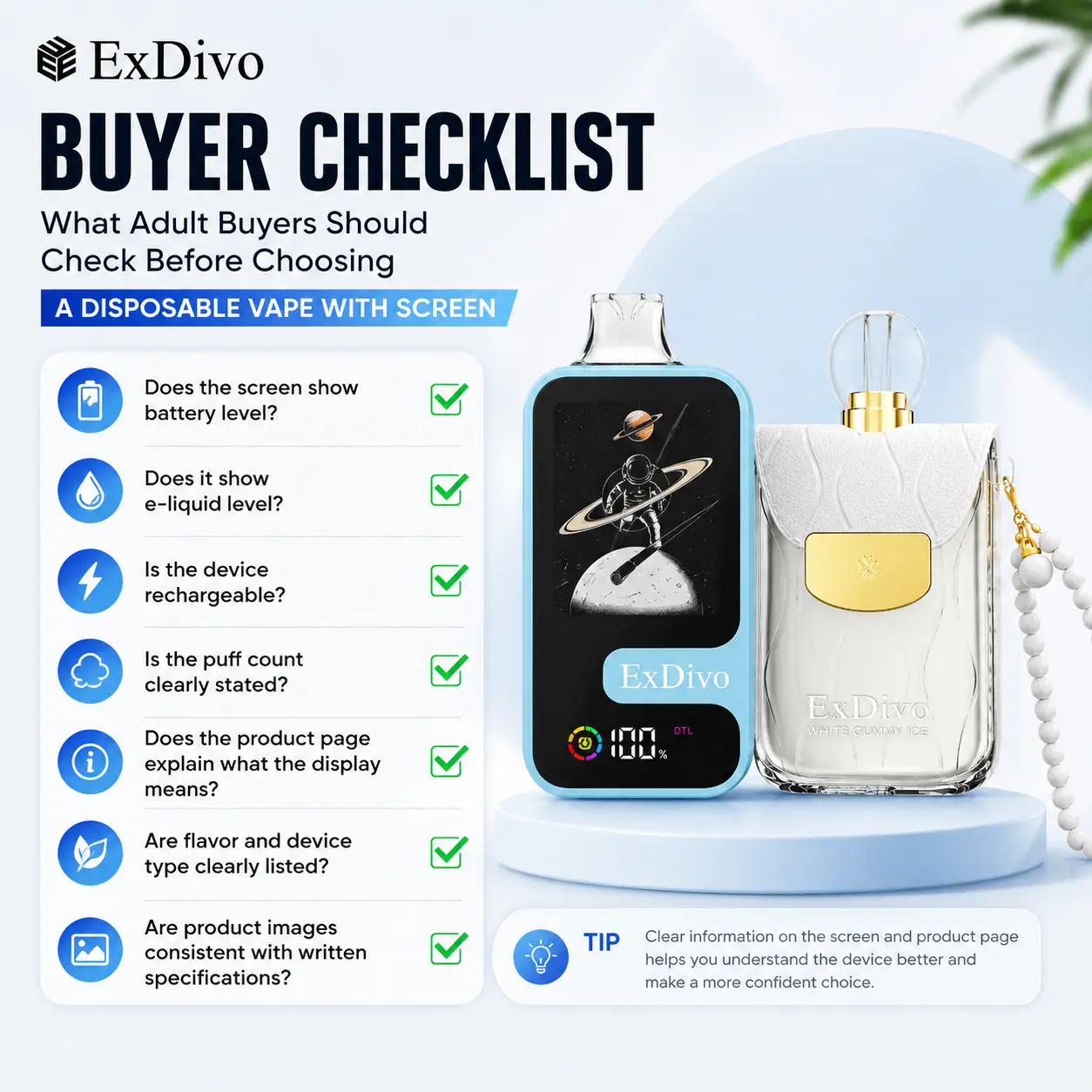 Buyer checklist for adult users choosing a disposable vape with screen and verifying product specifications