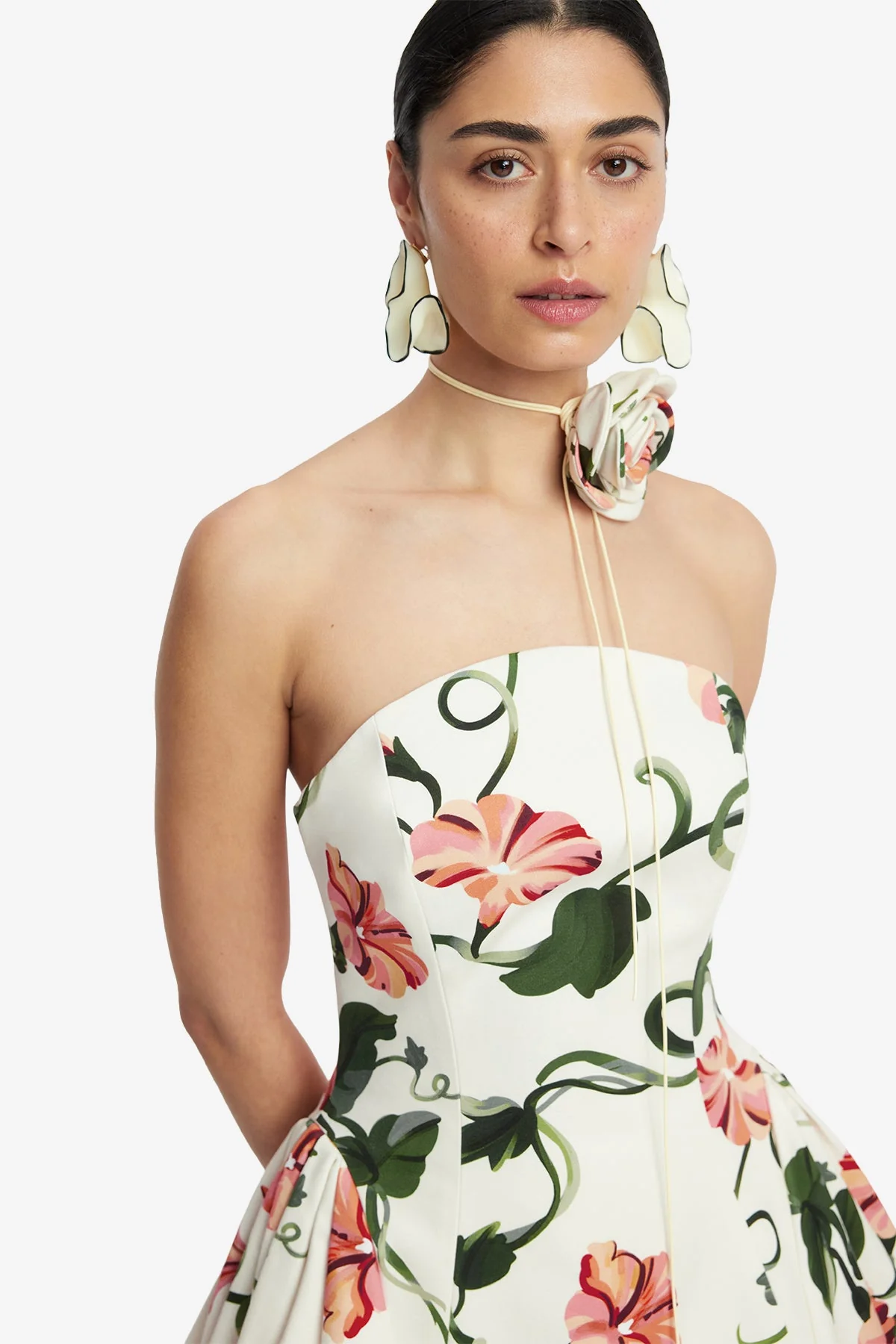 Reese Bustier Mini Dress - Vine Print in Snow